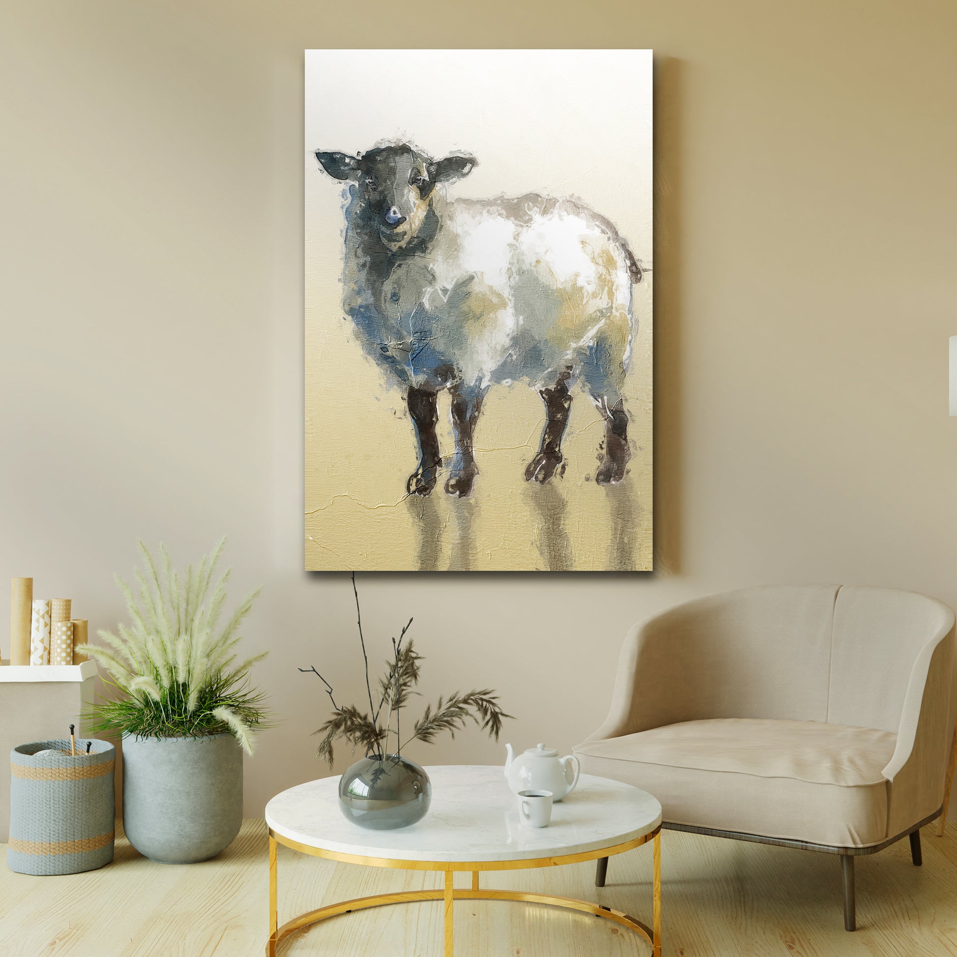 Minimal Sheep Painting Canvas Wall Art - Image by Tailored Canvases