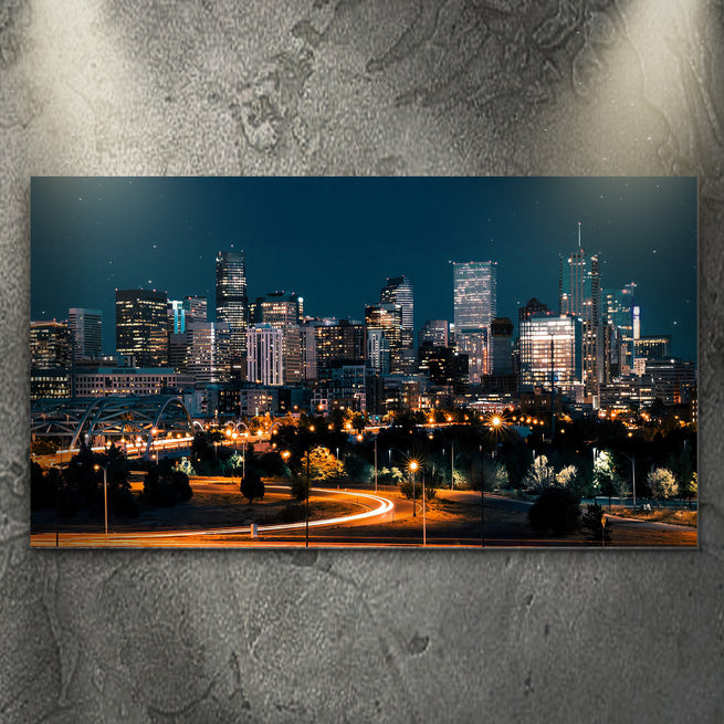 City Skyline Night View Canvas Wall Art by Tailored Canvases