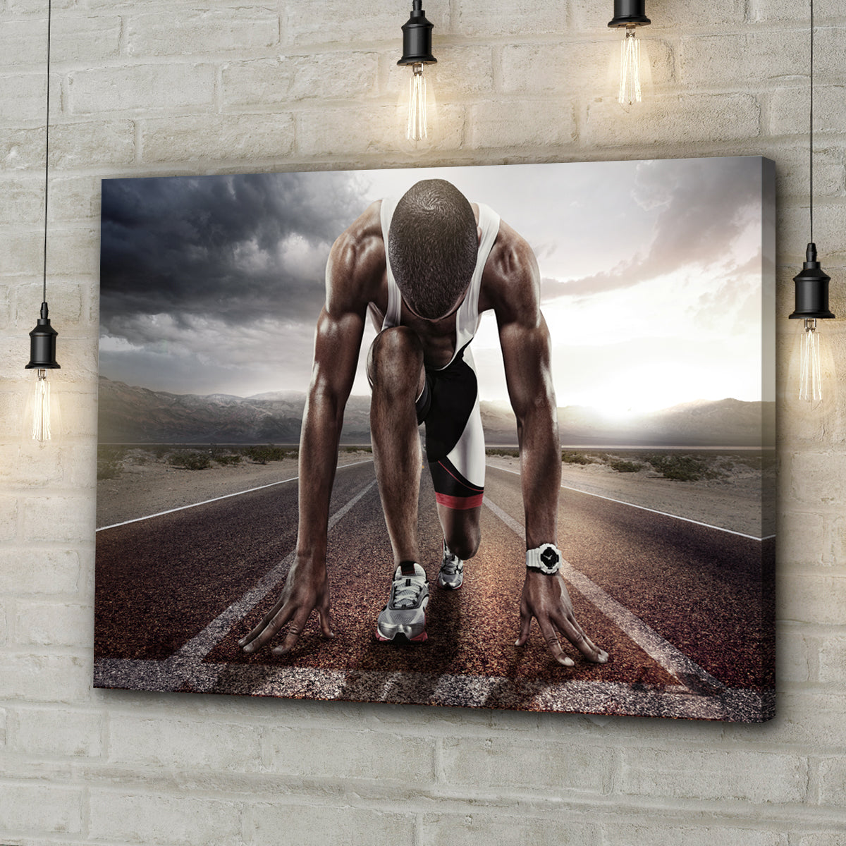 Track and Field Athlete On Starting Line Canvas Wall Art Style 2 - Image by Tailored Canvases