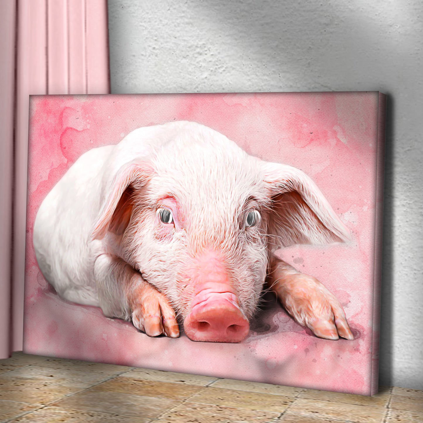 Lazy Pig Portrait Canvas Wall Art Style 1 - Image by Tailored Canvases