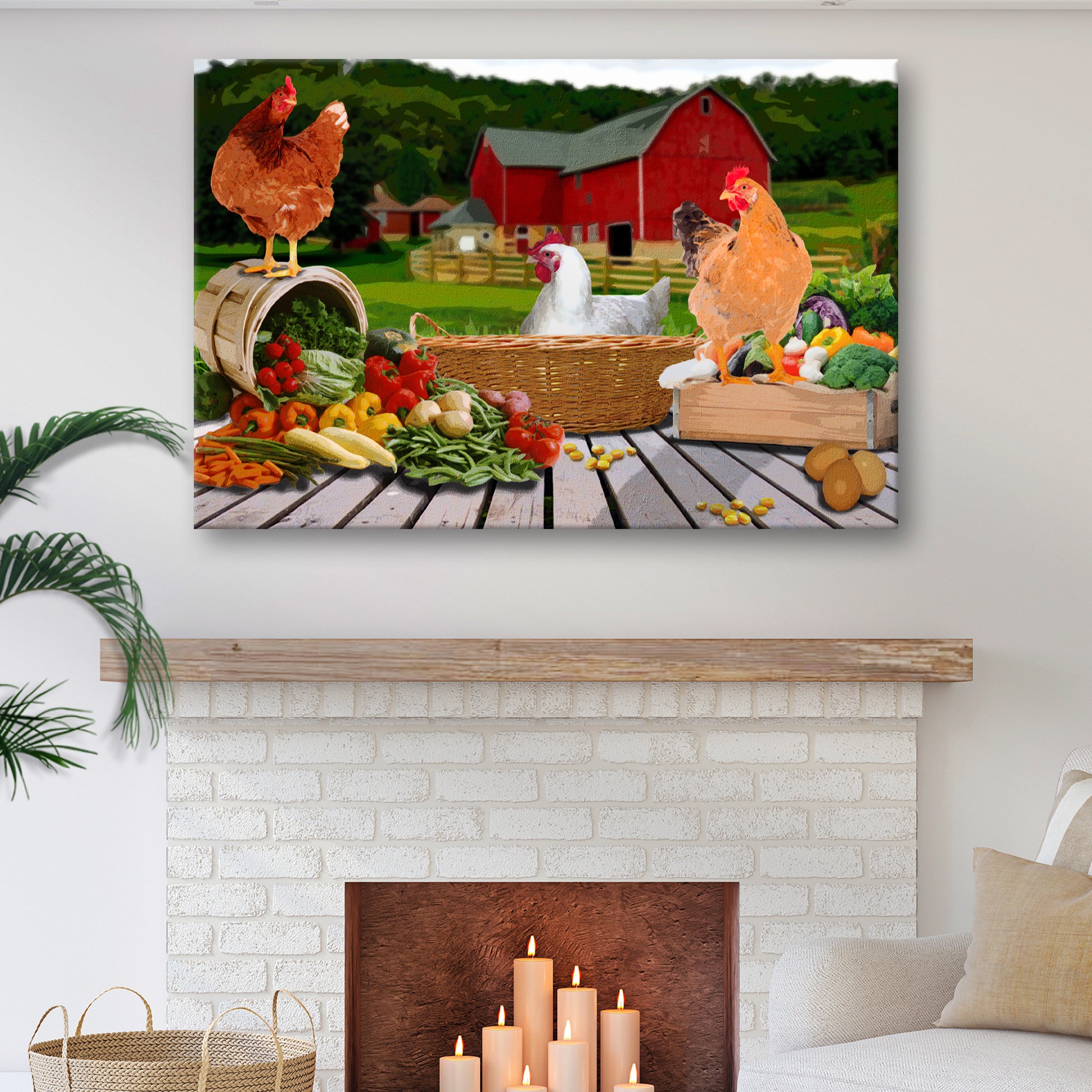 Chicken Farm And Veggies Canvas Wall Art - Image by Tailored Canvases