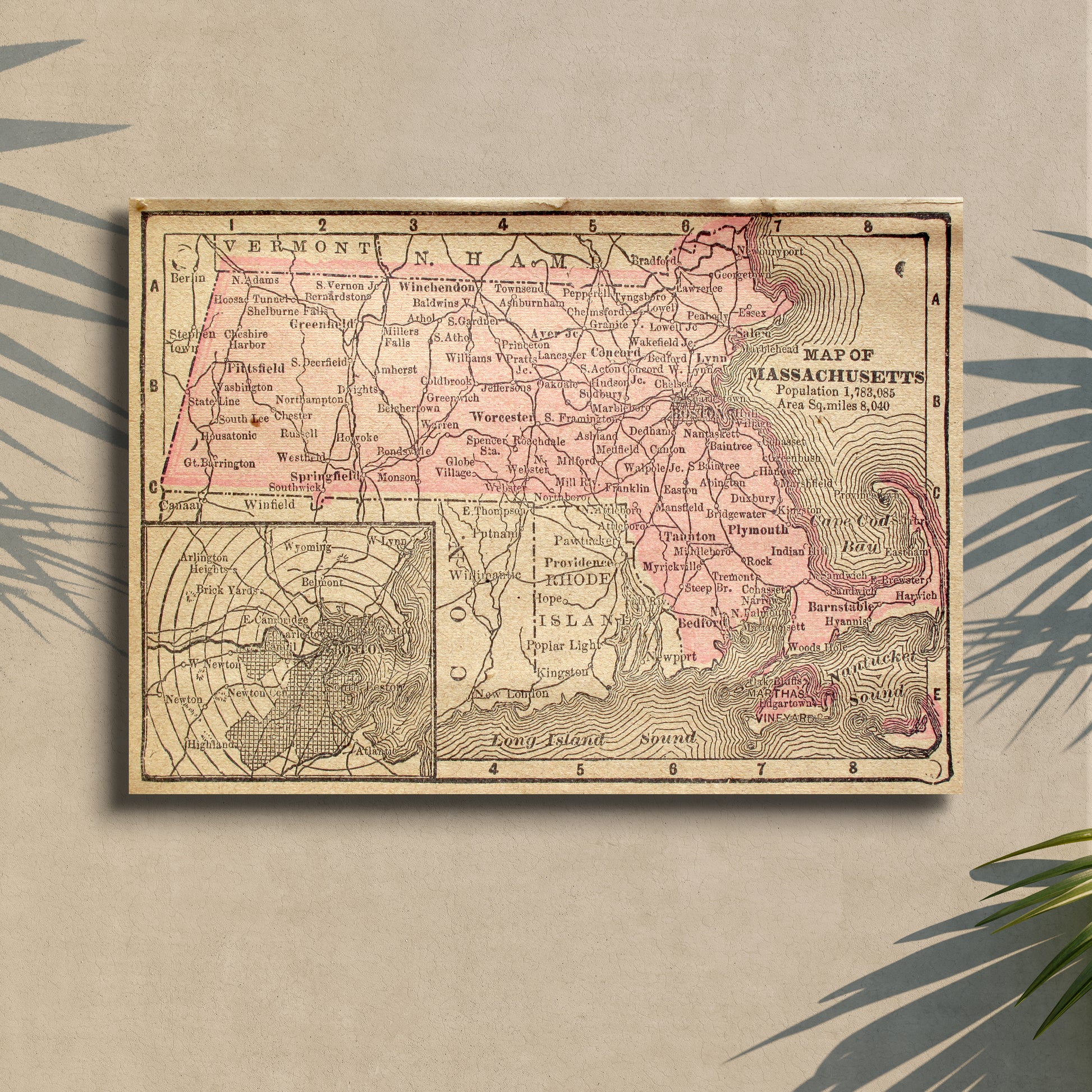 US States Map Massachusetts Canvas Wall Art Style 1 - Image by Tailored Canvases