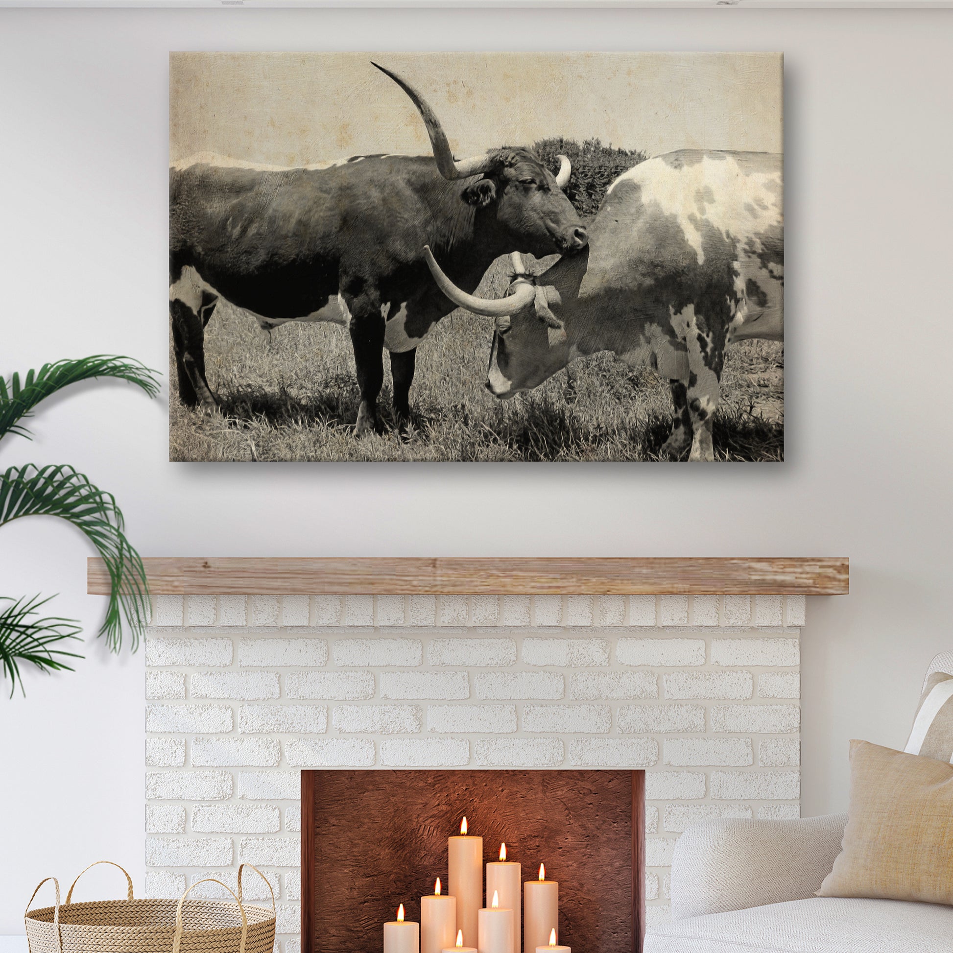 Rustic Longhorn Cattle Love Canvas Wall Art - Image by Tailored Canvases