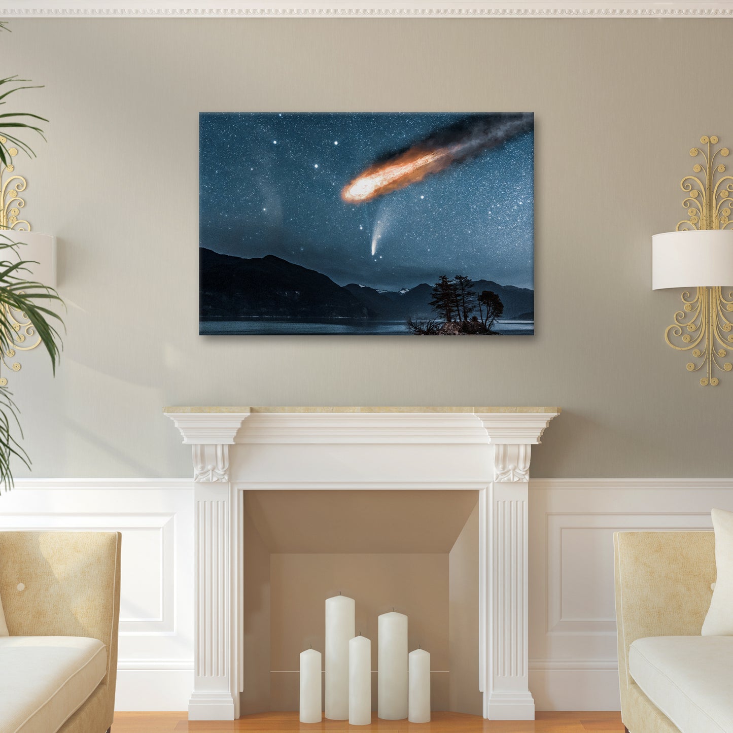 Night Sky Comet Canvas Wall Art Style 1 - Image by Tailored Canvases