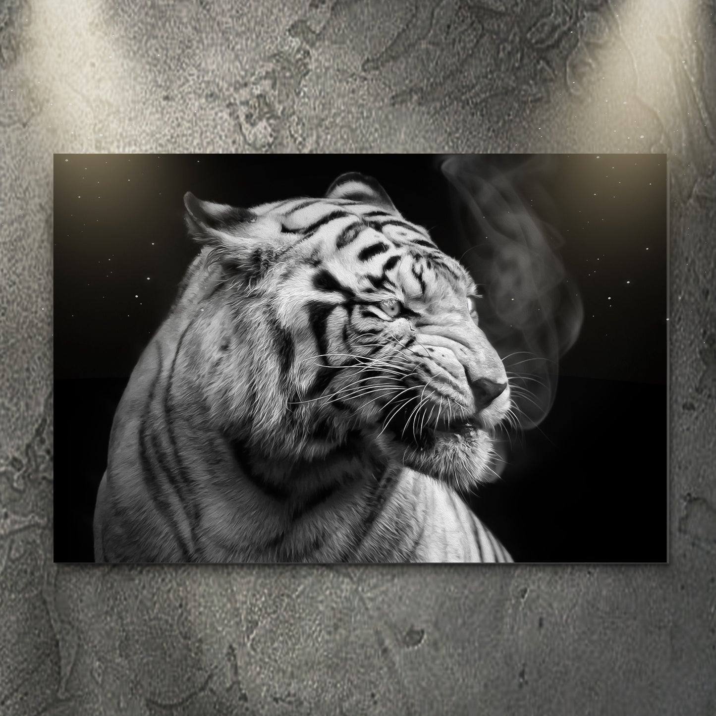 Black and White Smoking Tiger Canvas Wall Art  - Image by Tailored Canvases