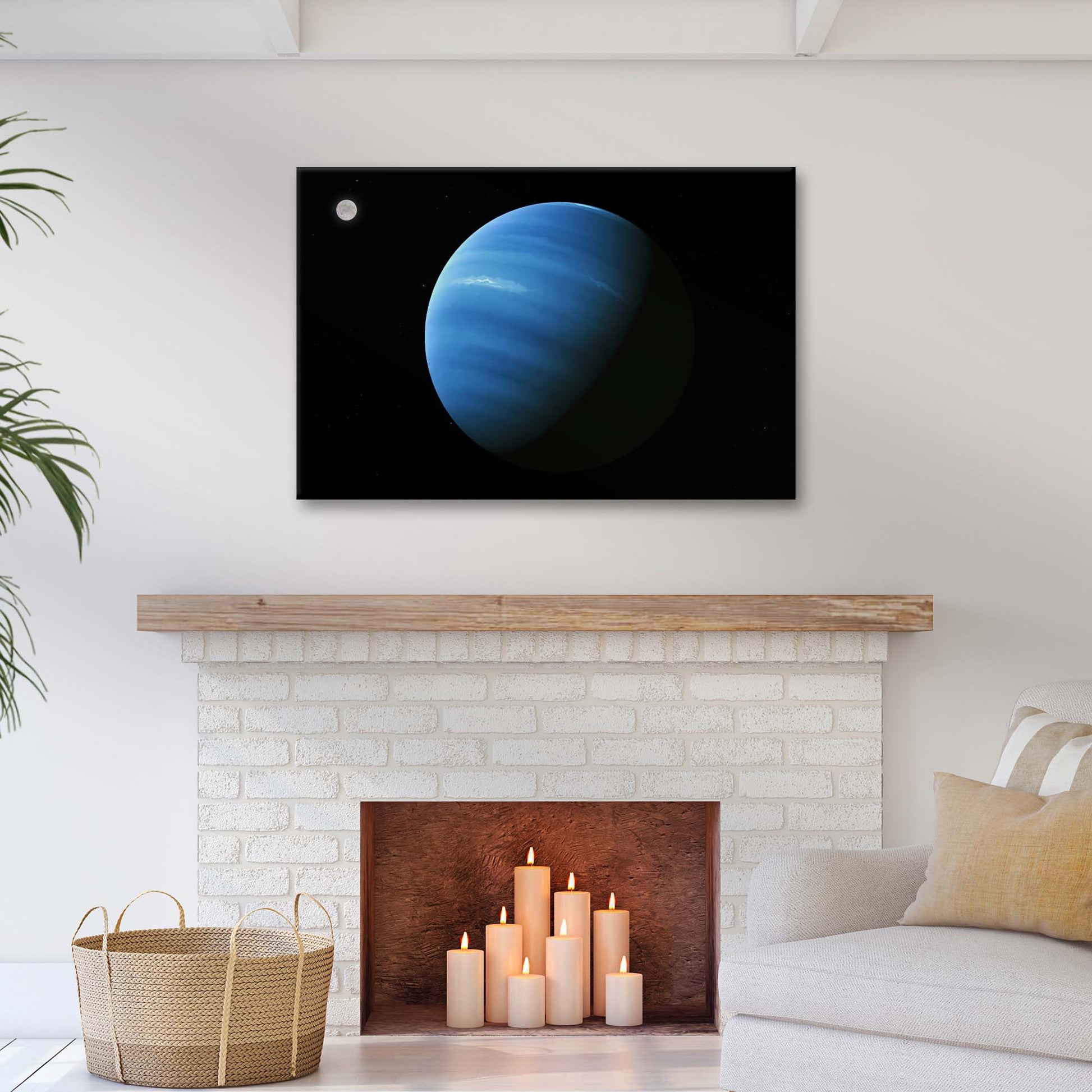 Planet Neptune Proteus Orbiting Around Canvas Wall Art Style 1 - Image by Tailored Canvases