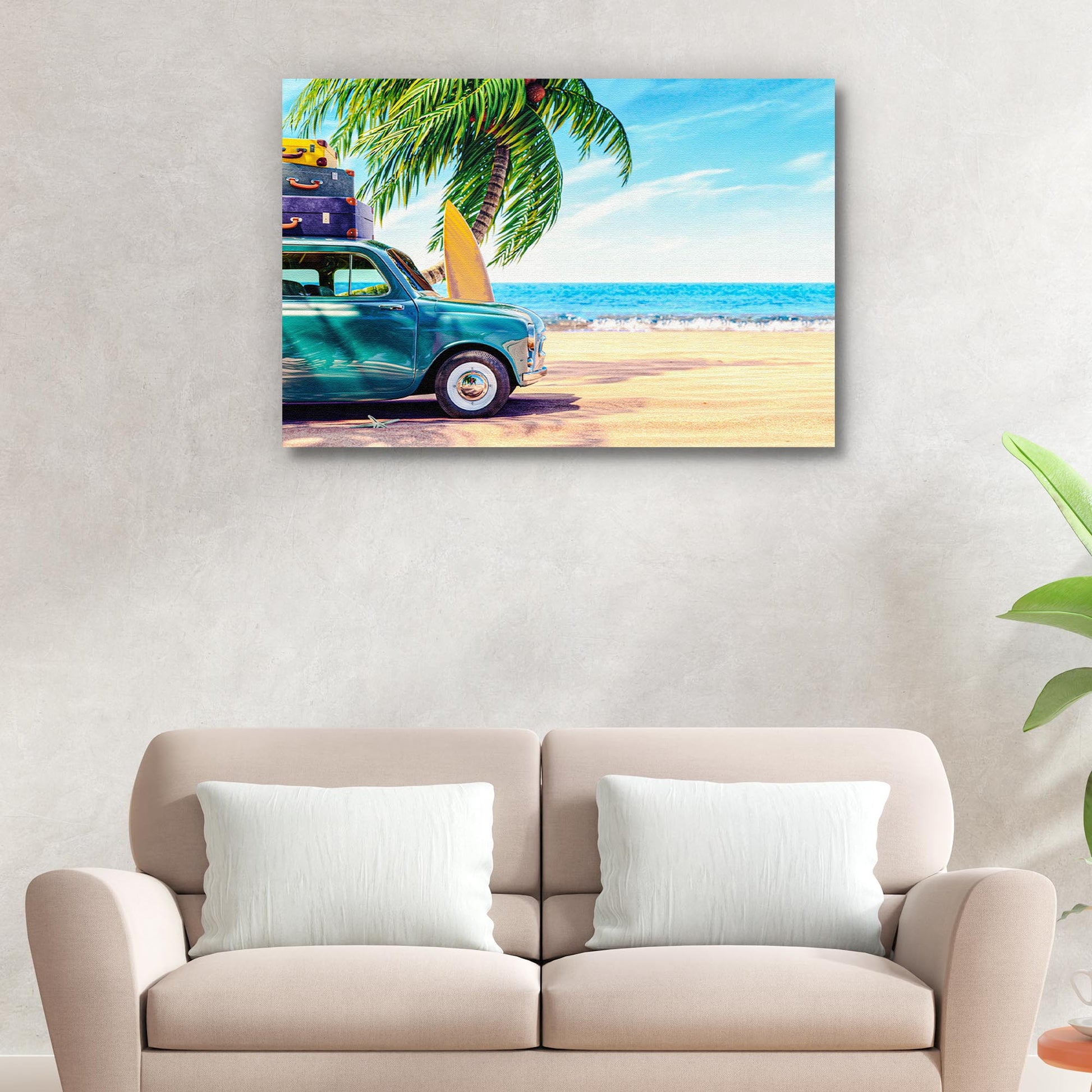 Classic Car Tropical Canvas Wall Art - Image by Tailored Canvases