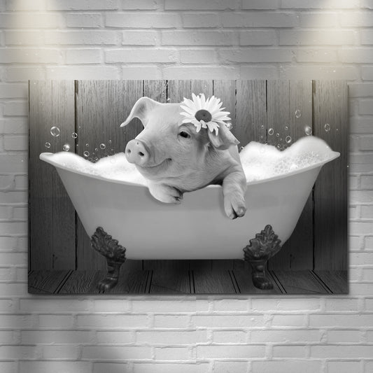 Girly Pig In Bathtub Canvas Wall Art - Image by Tailored Canvases