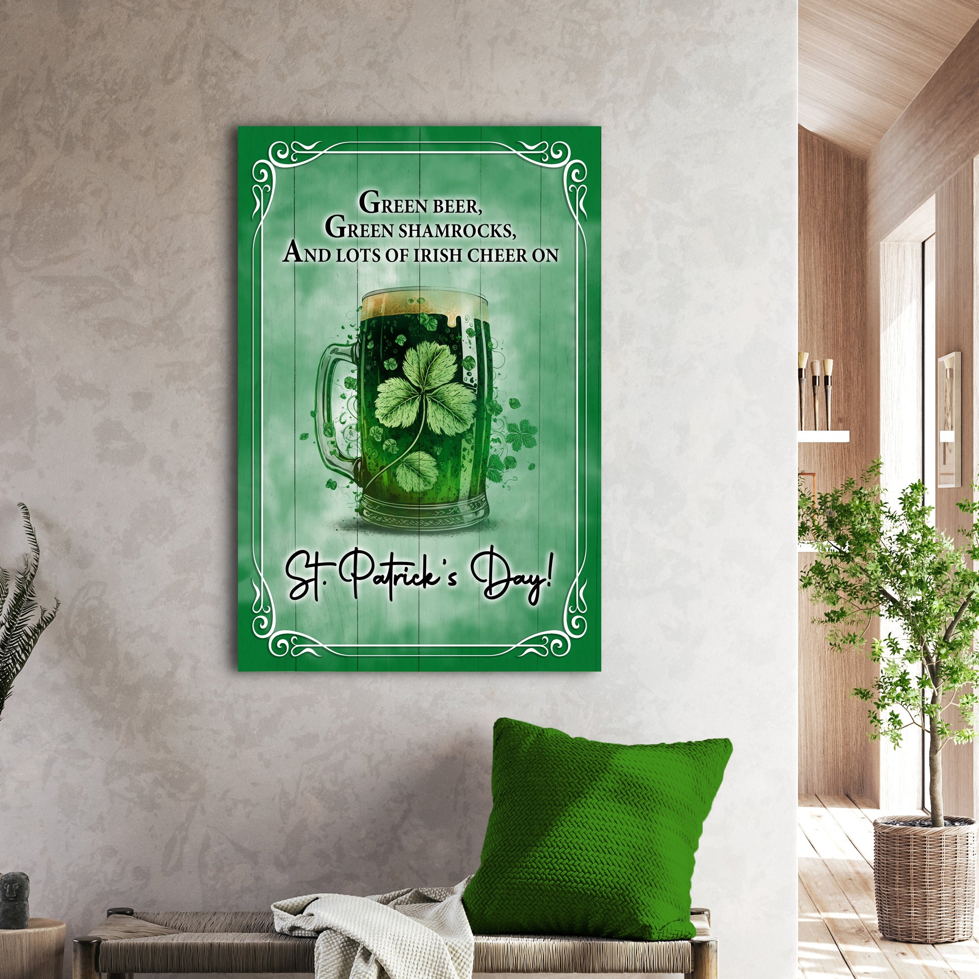 Green Beer, Green Shamrocks St. Patrick's Day Sign - Image by Tailored Canvases