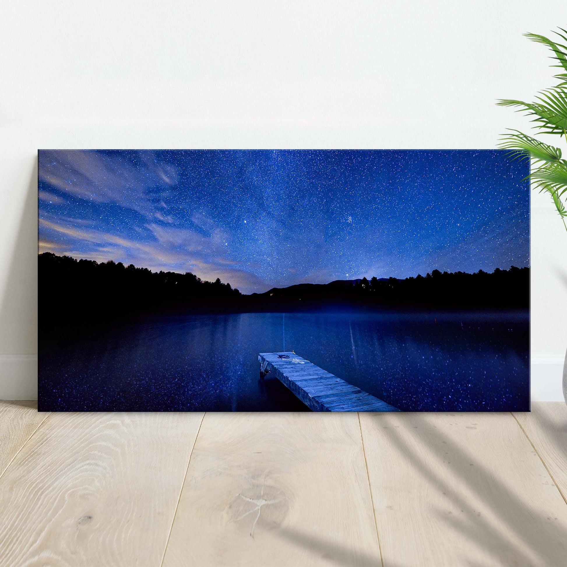 Blue Starry Night Lake Forest Canvas Wall Art Style 1 - Image by Tailored Canvases