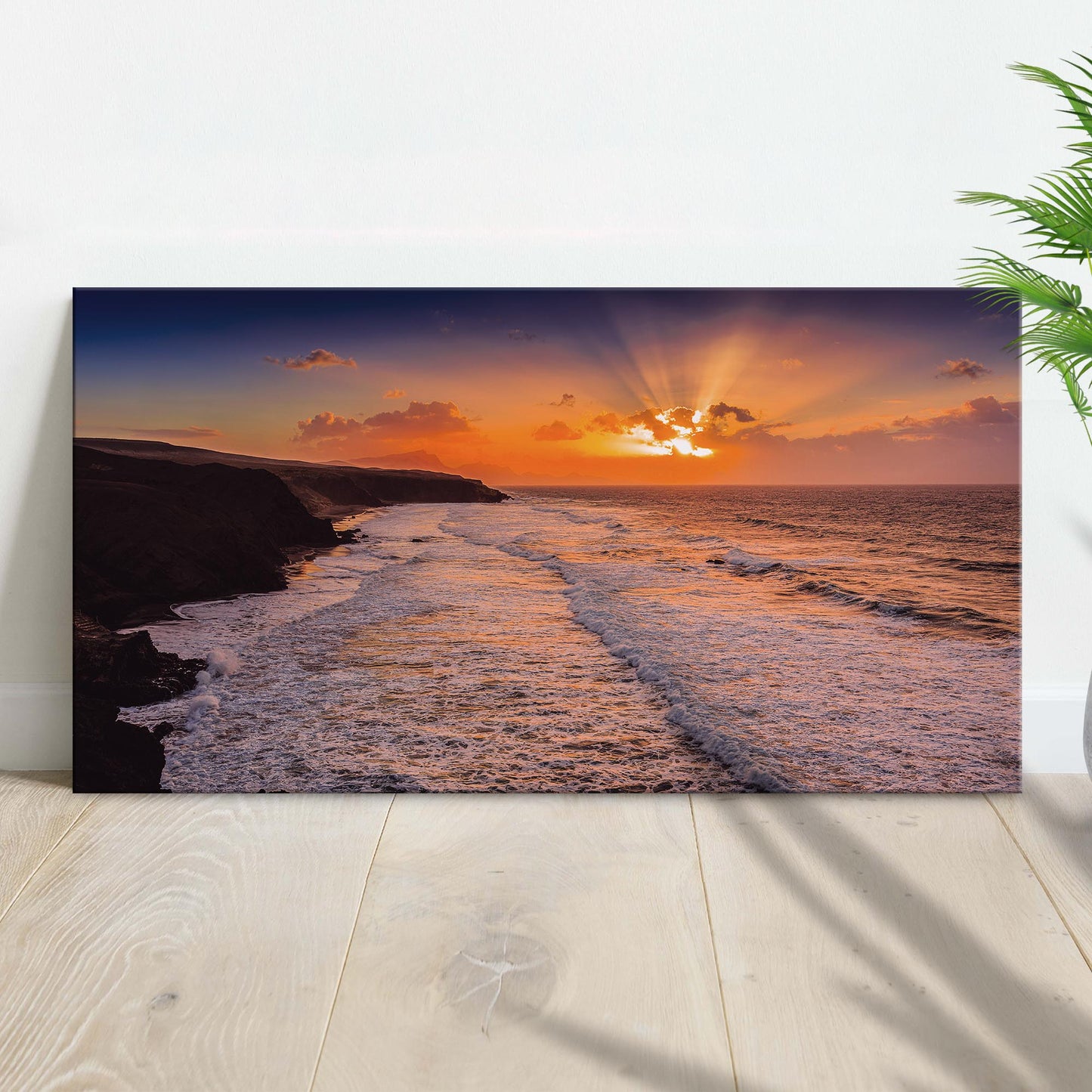 Rocky Shore Wave In Sunset Canvas Wall Art - Image by Tailored Canvases