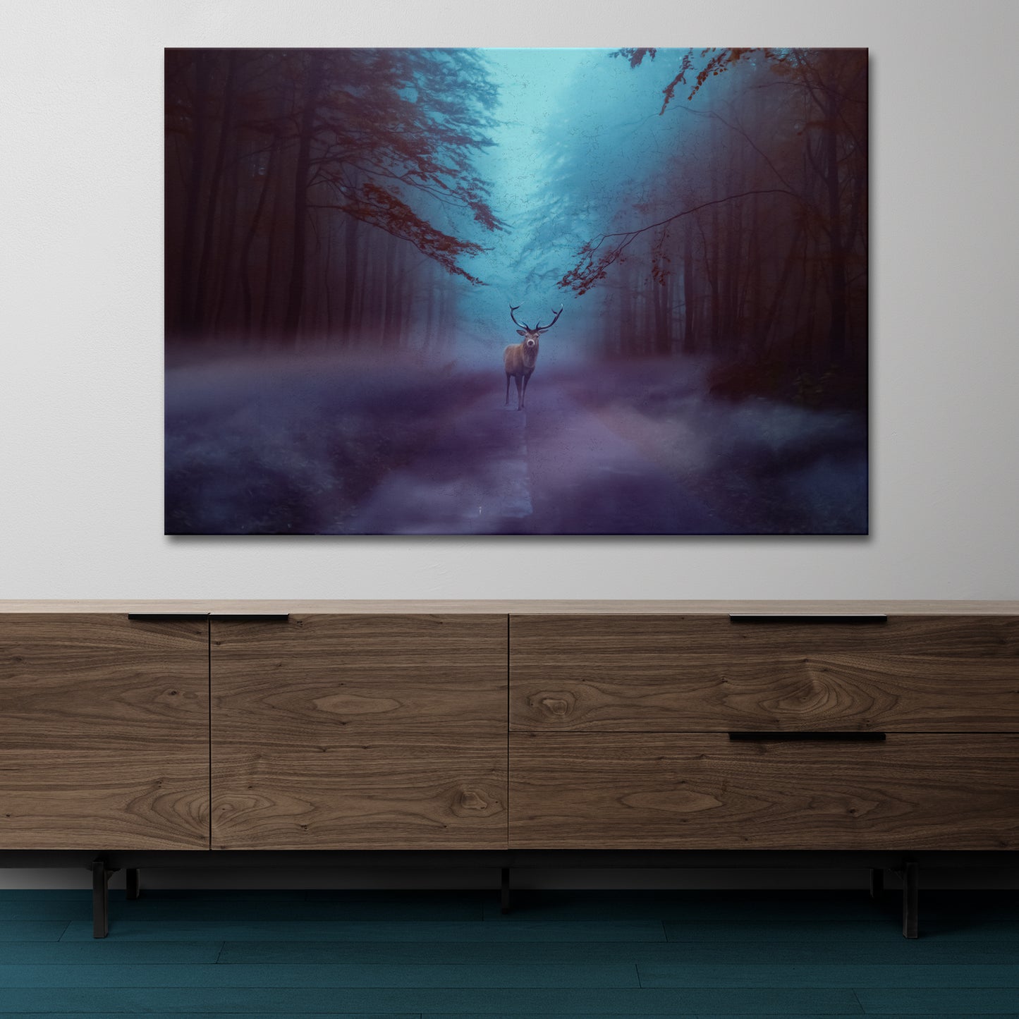 Deer In The Midst Of Foggy Forest Canvas Wall Art - Image by Tailored Canvases