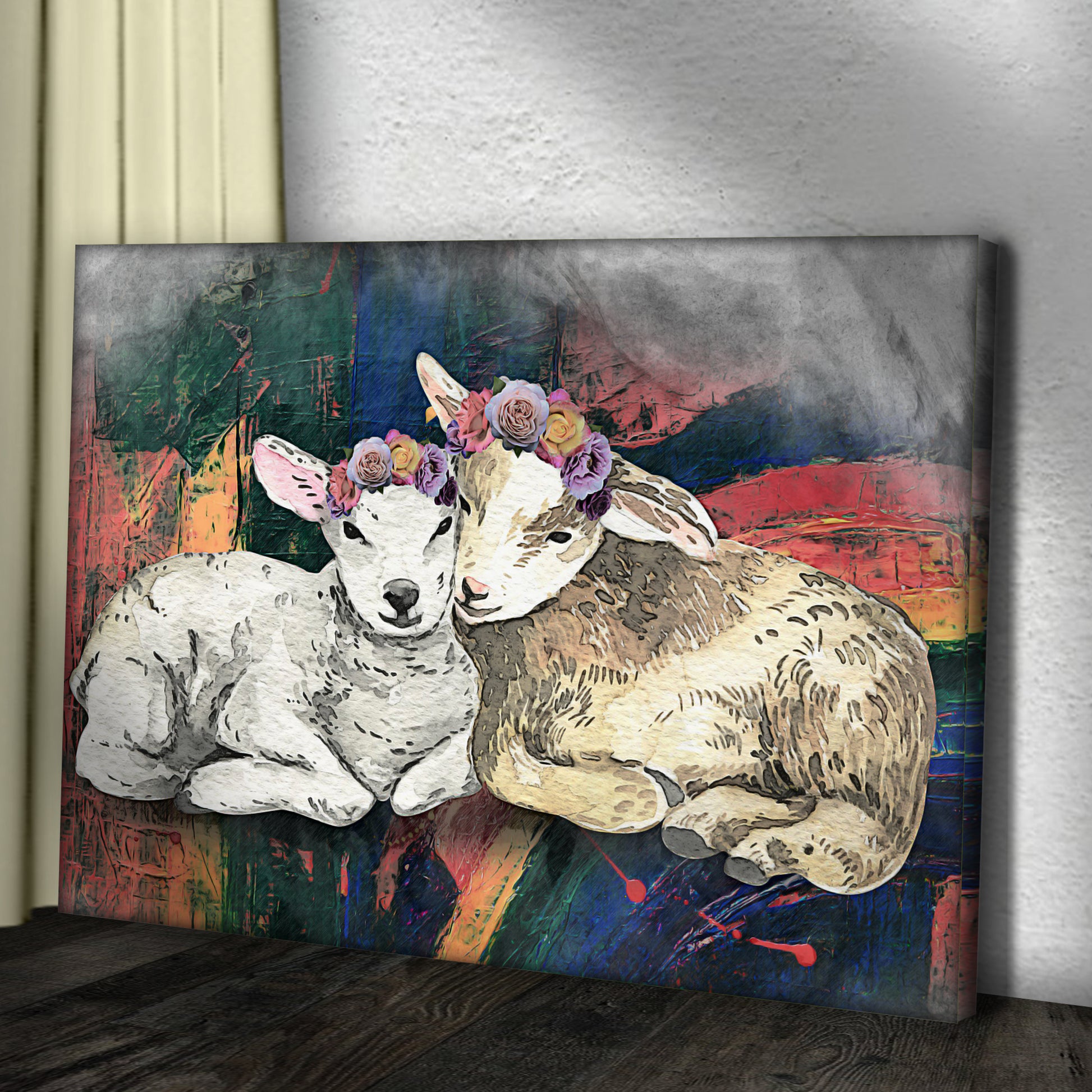 Floral Crown Baby Goats Canvas Wall Art Style 1 - Image by Tailored Canvases