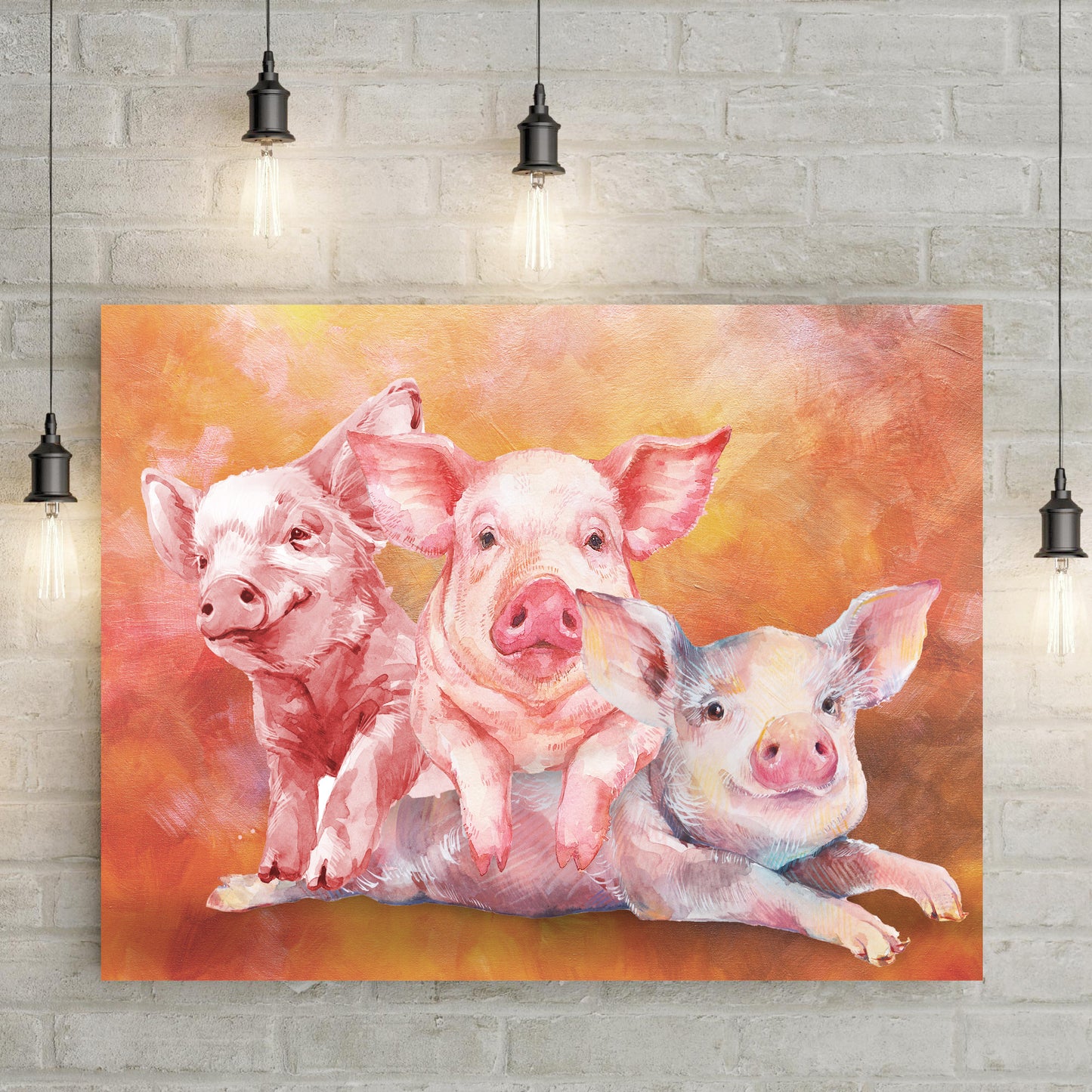 Three Baby Pigs Watercolor Canvas Wall Art - Image by Tailored Canvases