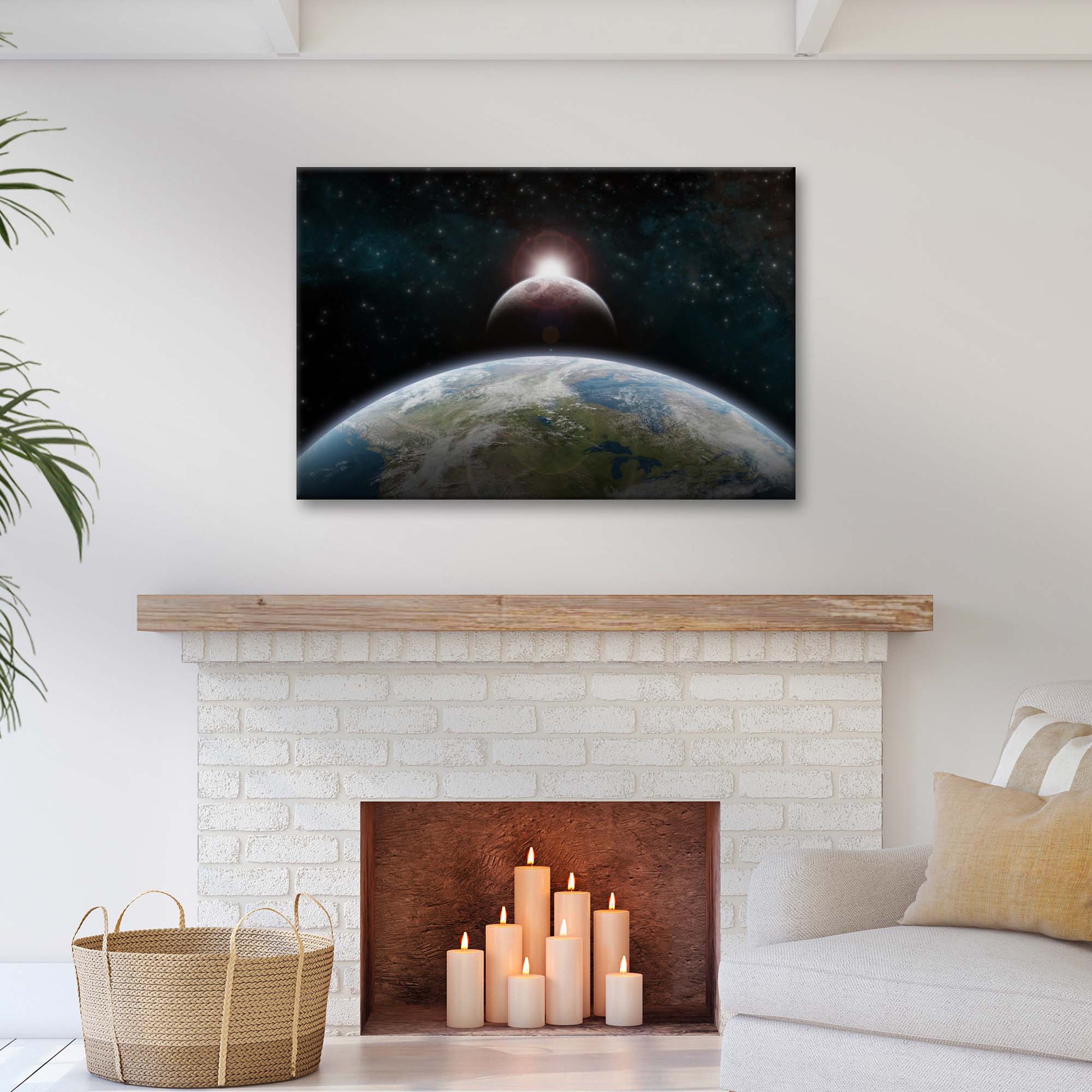 Planet Earth Over Moon Canvas Wall Art Style 1 - Image by Tailored Canvases