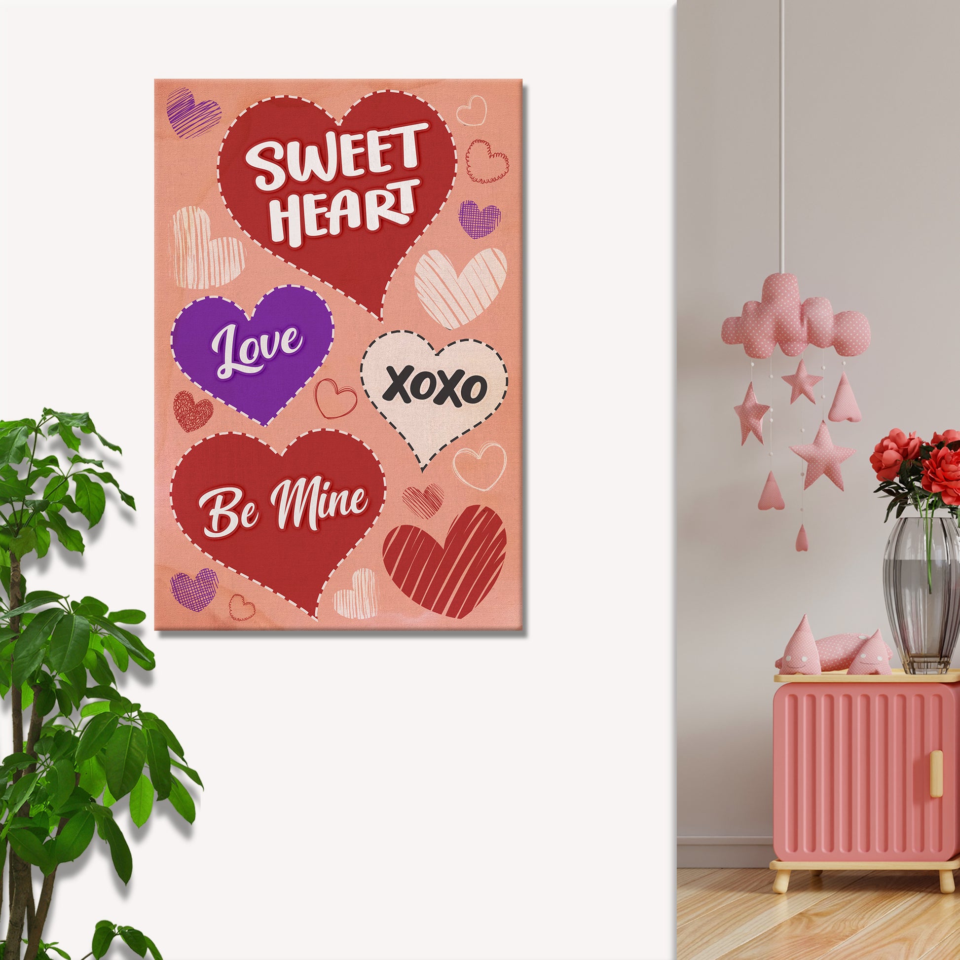 Vintage Stripes Love Hearts Valentine's Day Sign Style 1 - Image by Tailored Canvases