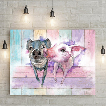 Pastel Funky Pigs Canvas Wall Art