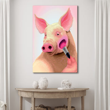 Pink Blushed Pig Canvas Wall Art