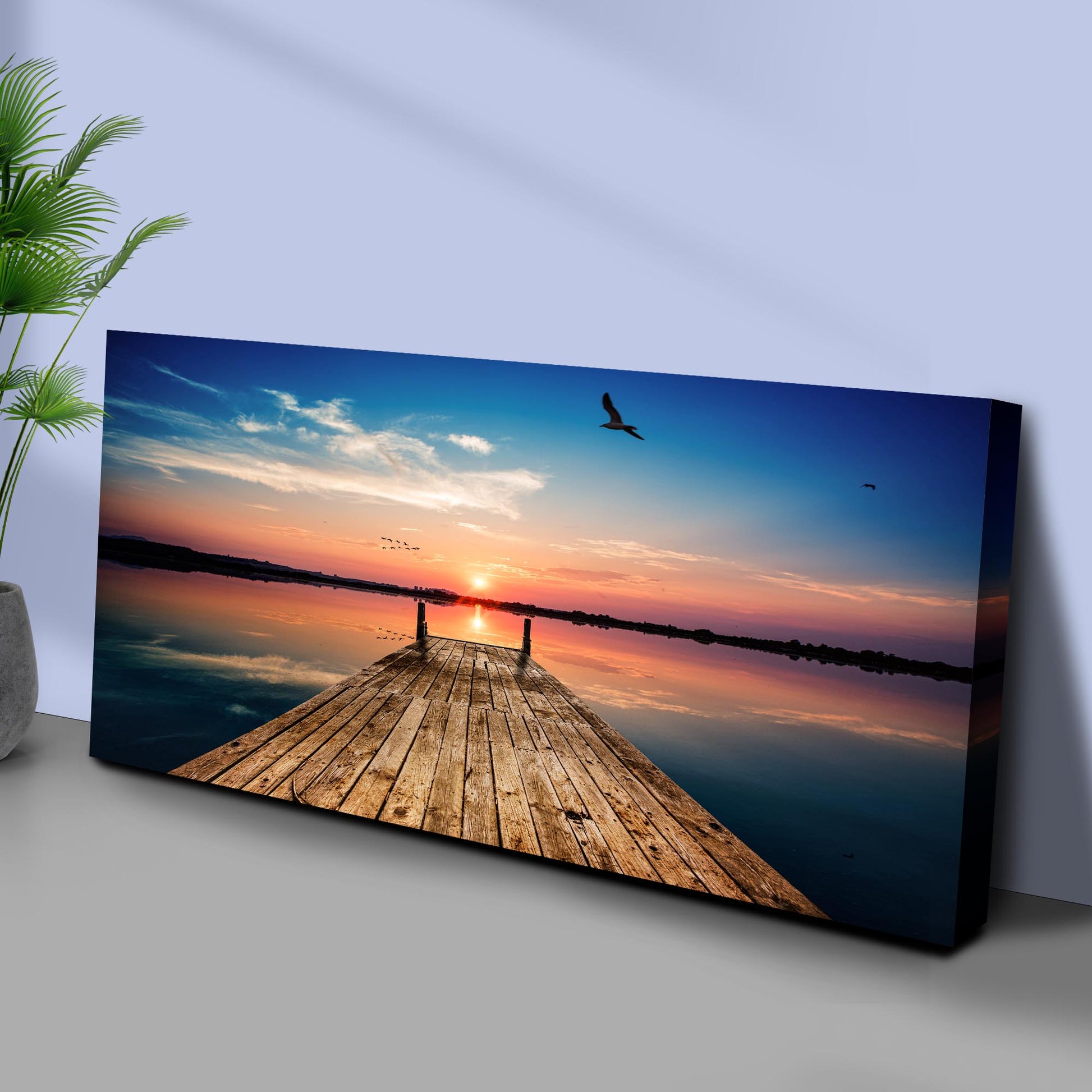Sunset View At Beach Pier Canvas Wall Art Style 1 - Image by Tailored Canvases