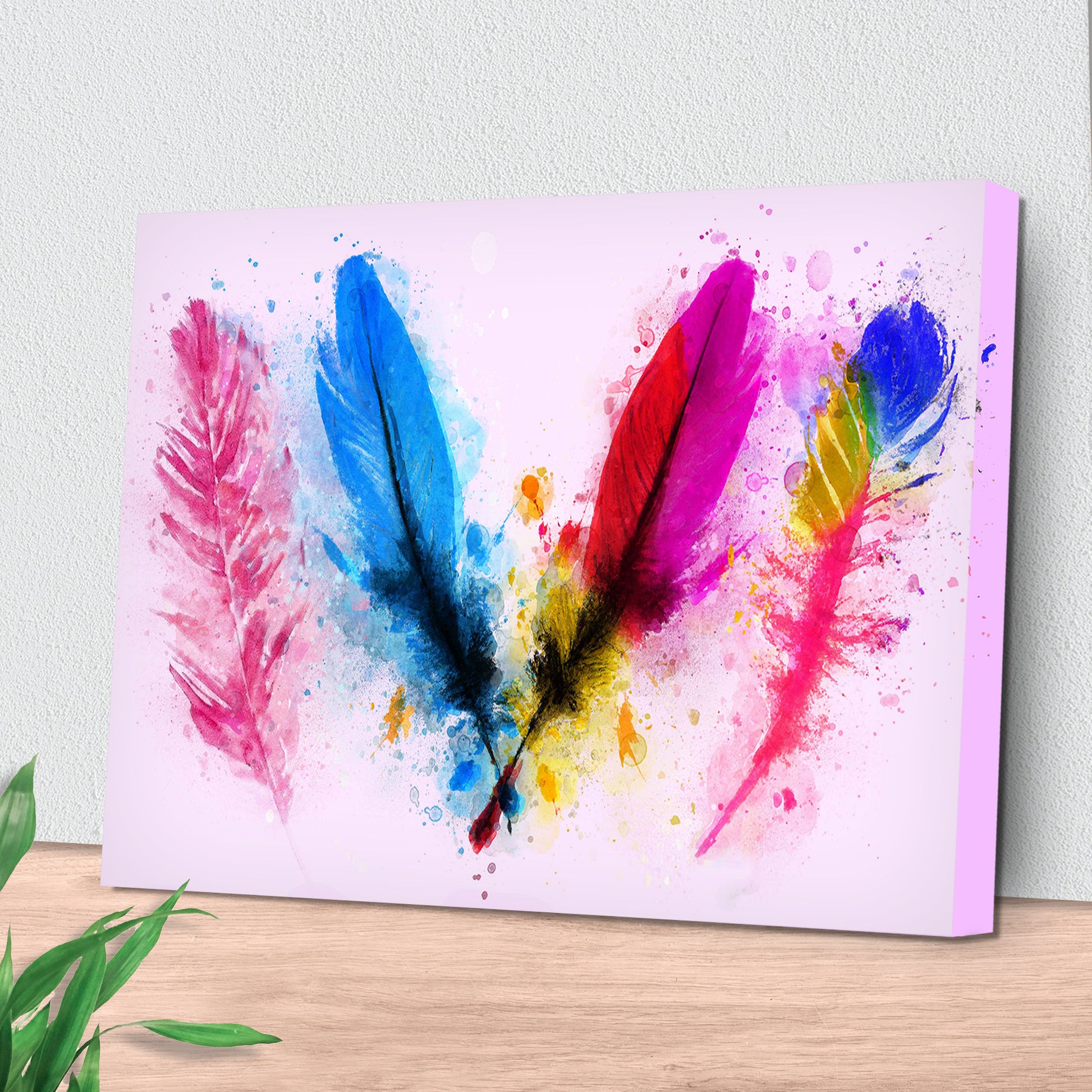 Decor Elements Feather Colored Paint Splatter Canvas Wall Art Style 2 - Image by Tailored Canvases