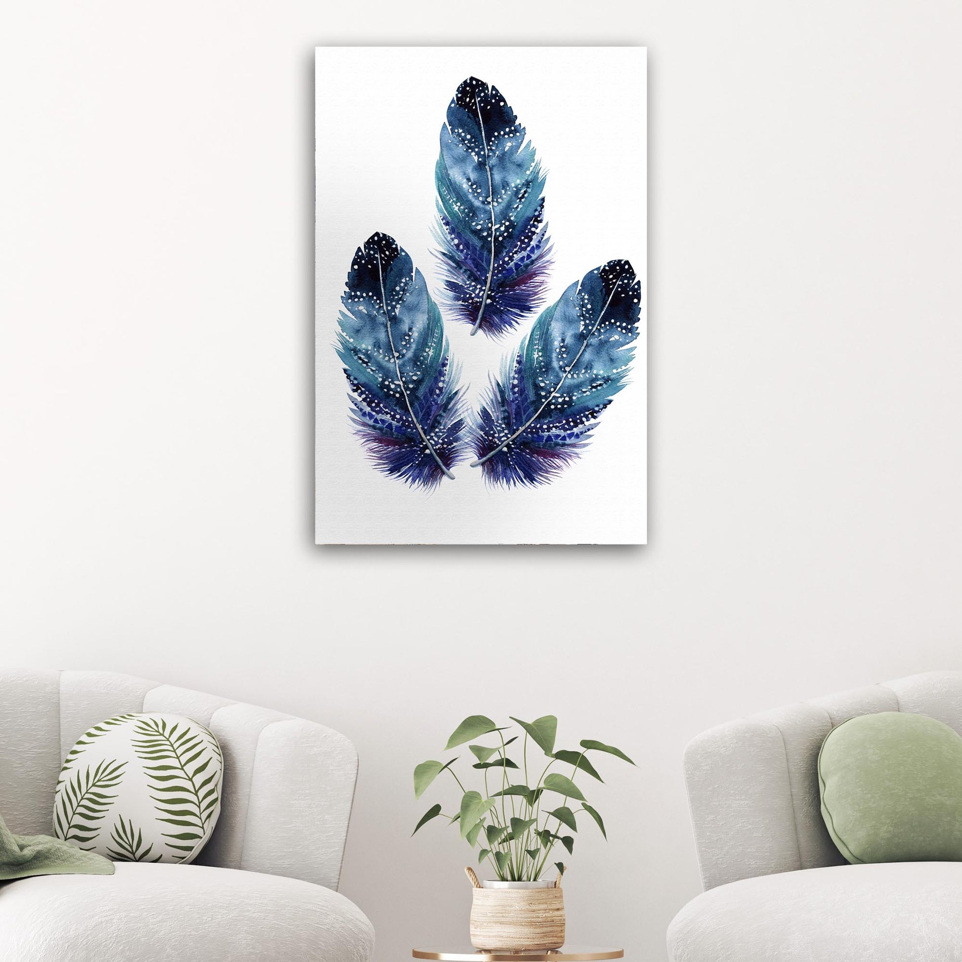 Decor Elements Feather Blue Grunge Canvas Wall Art Style 1 - Image by Tailored Canvases