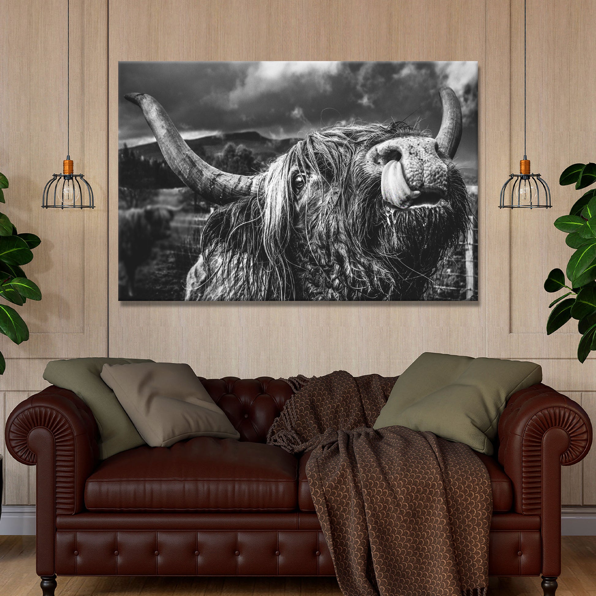West Highland Cow Monochrome Canvas Wall Art - Image by Tailored Canvases