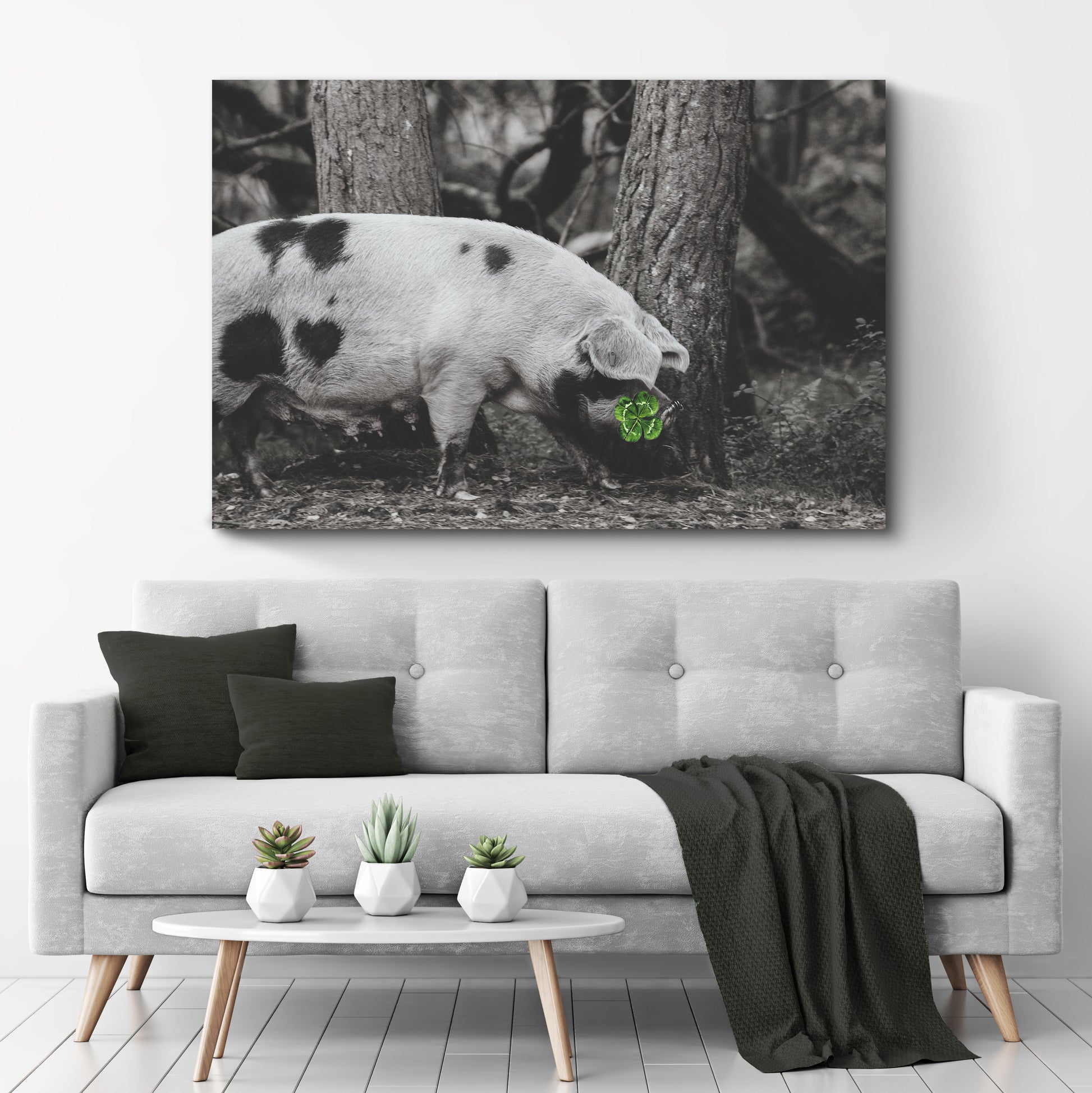 Four-leaf Clover Pig Canvas Wall Art Style 2 - Image by Tailored Canvases