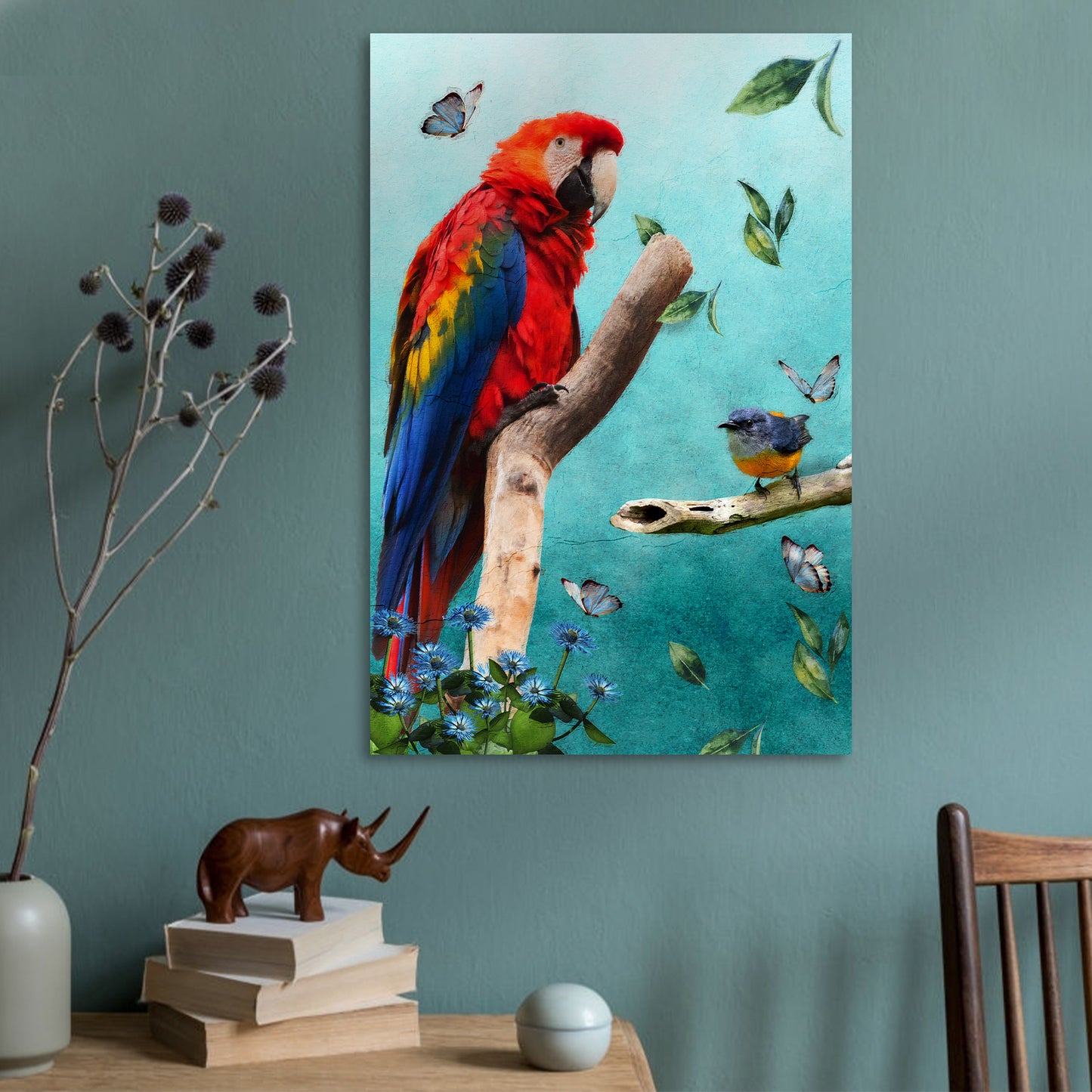 Parrot In Garden Painting Portrait Canvas Wall Art Style 1 - Image by Tailored Canvases