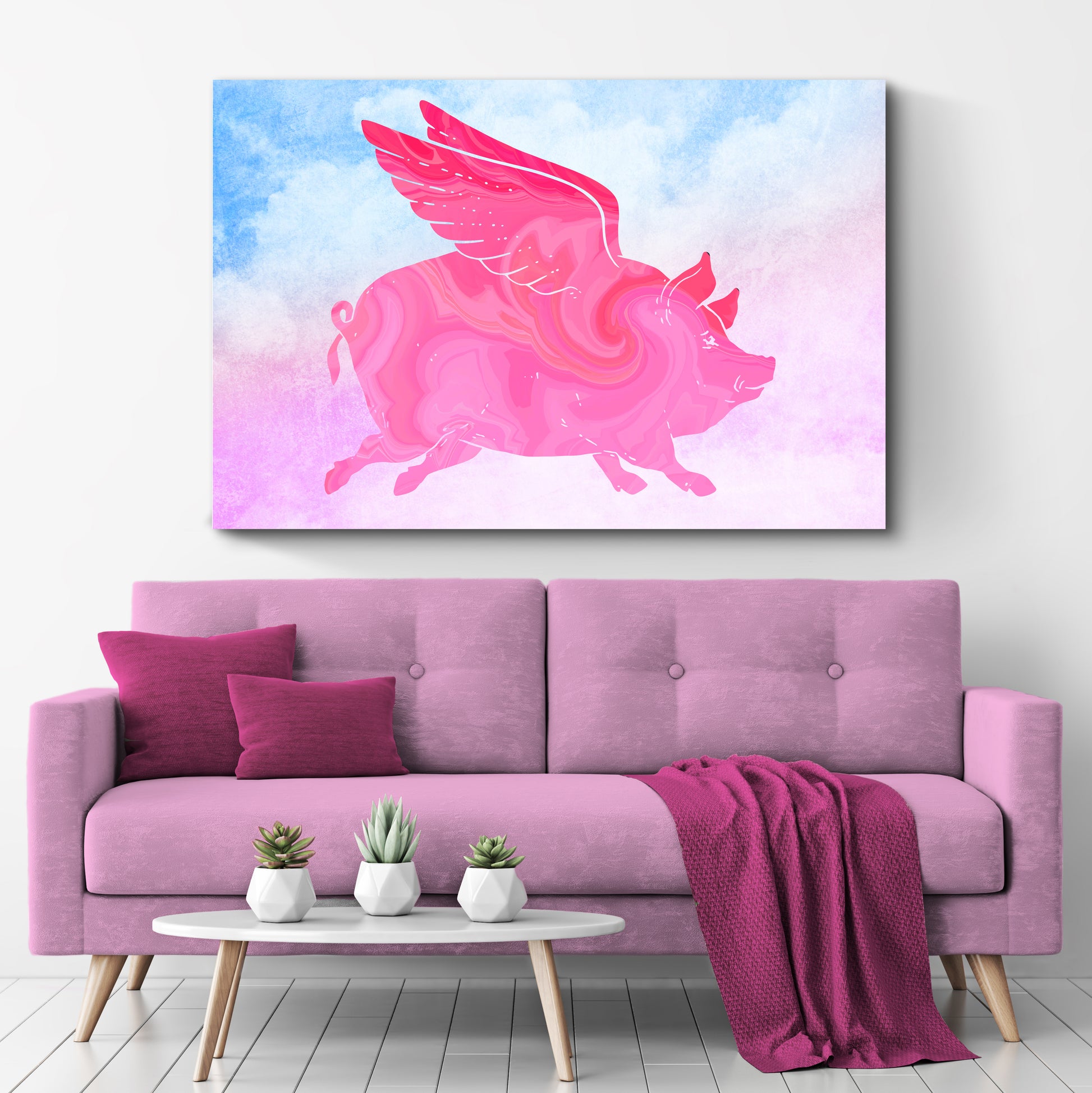 Flying Pig Artwork Canvas Wall Art Style 2 - Image by Tailored Canvases