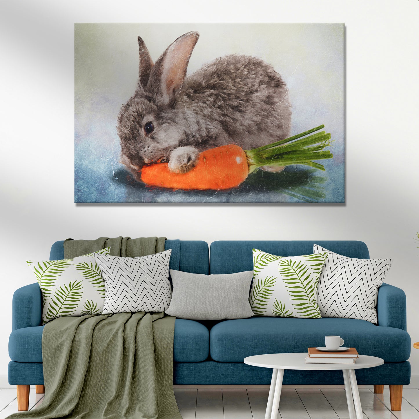 Rabbit With Carrot Oil Paint Canvas Wall Art Style 1 - Image by Tailored Canvases