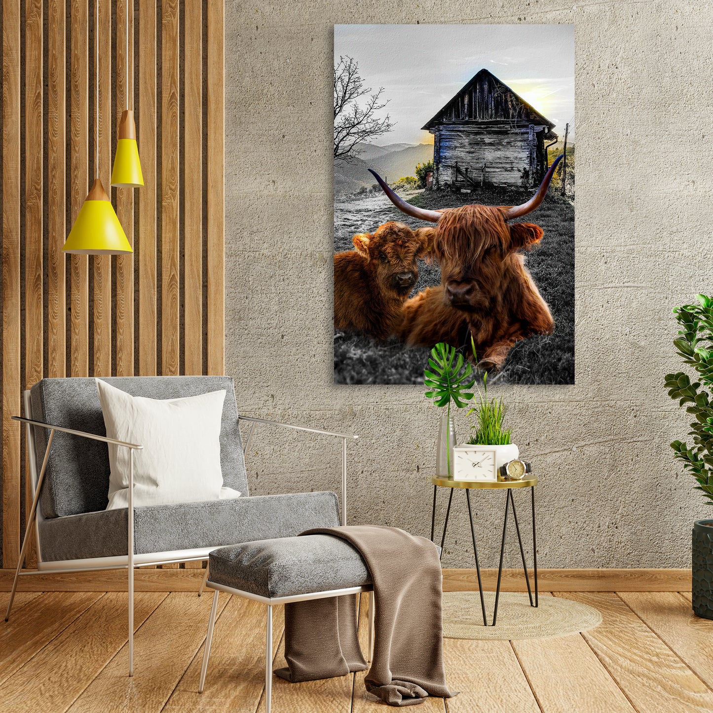 Highland Cow Farmhouse Canvas Wall Art Style 1 - Image by Tailored Canvases