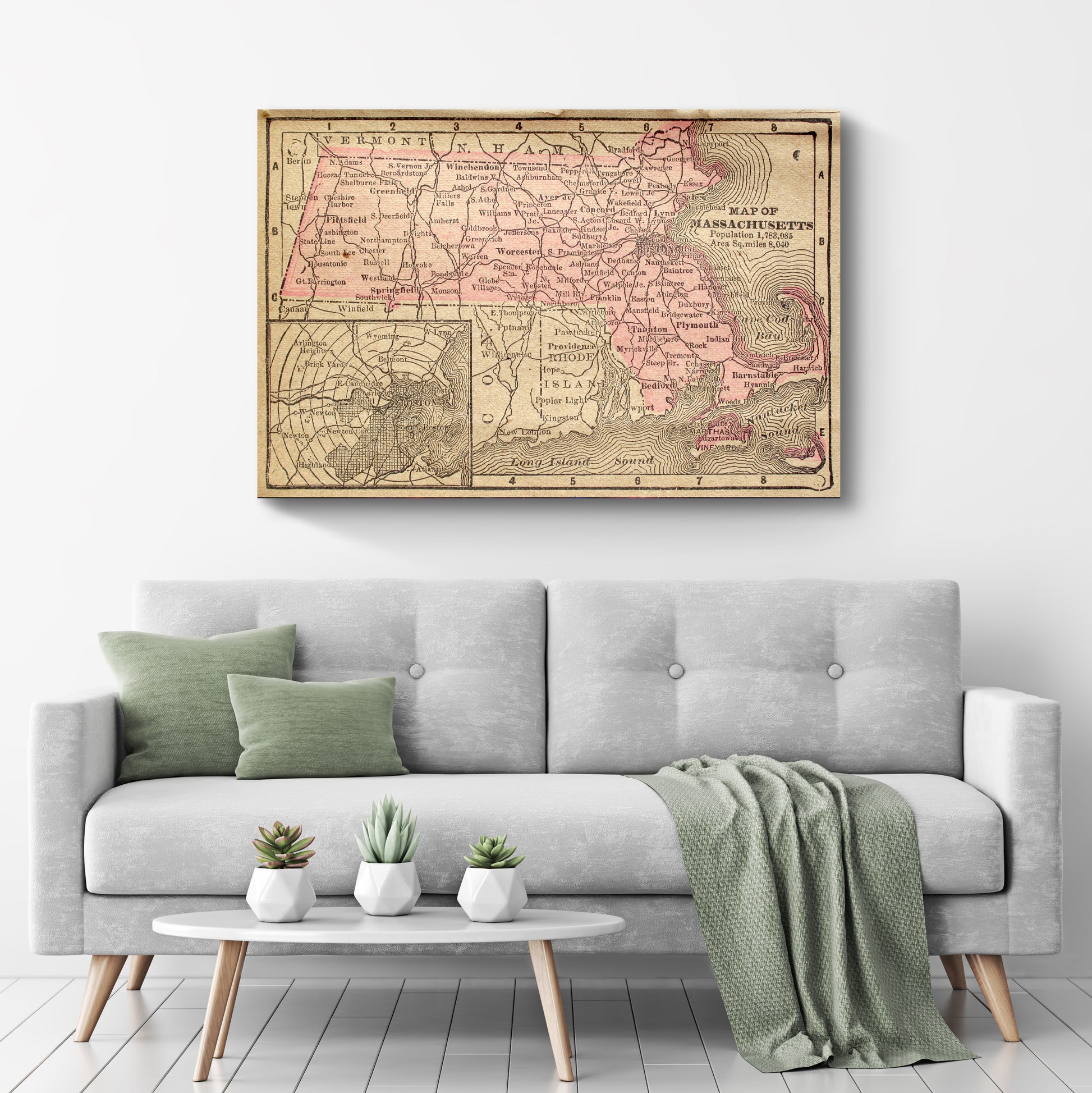 US States Map Massachusetts Canvas Wall Art  - Image by Tailored Canvases