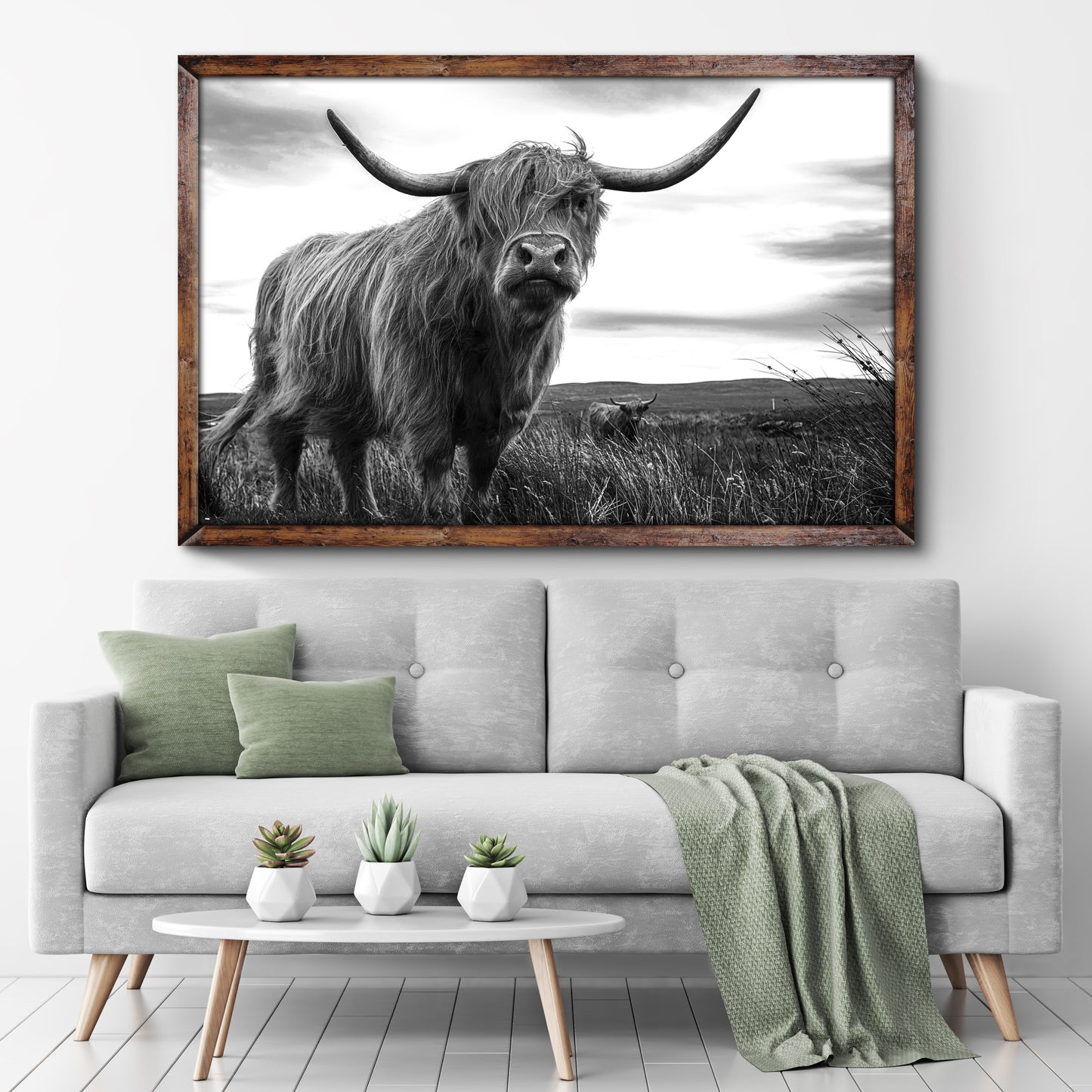 Highland Cow Black And White Portrait Canvas Wall Art Style 2 - Image by Tailored Canvases