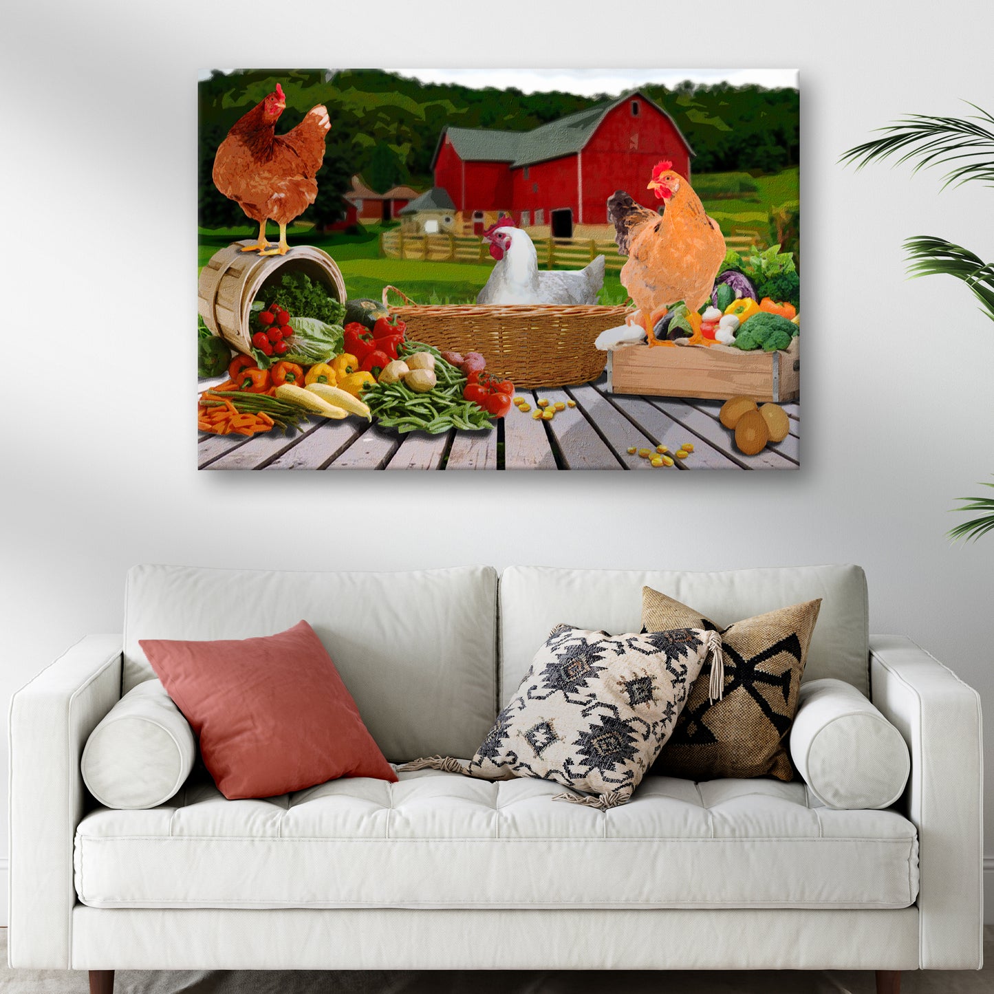 Chicken Farm And Veggies Canvas Wall Art Style 2 - Image by Tailored Canvases