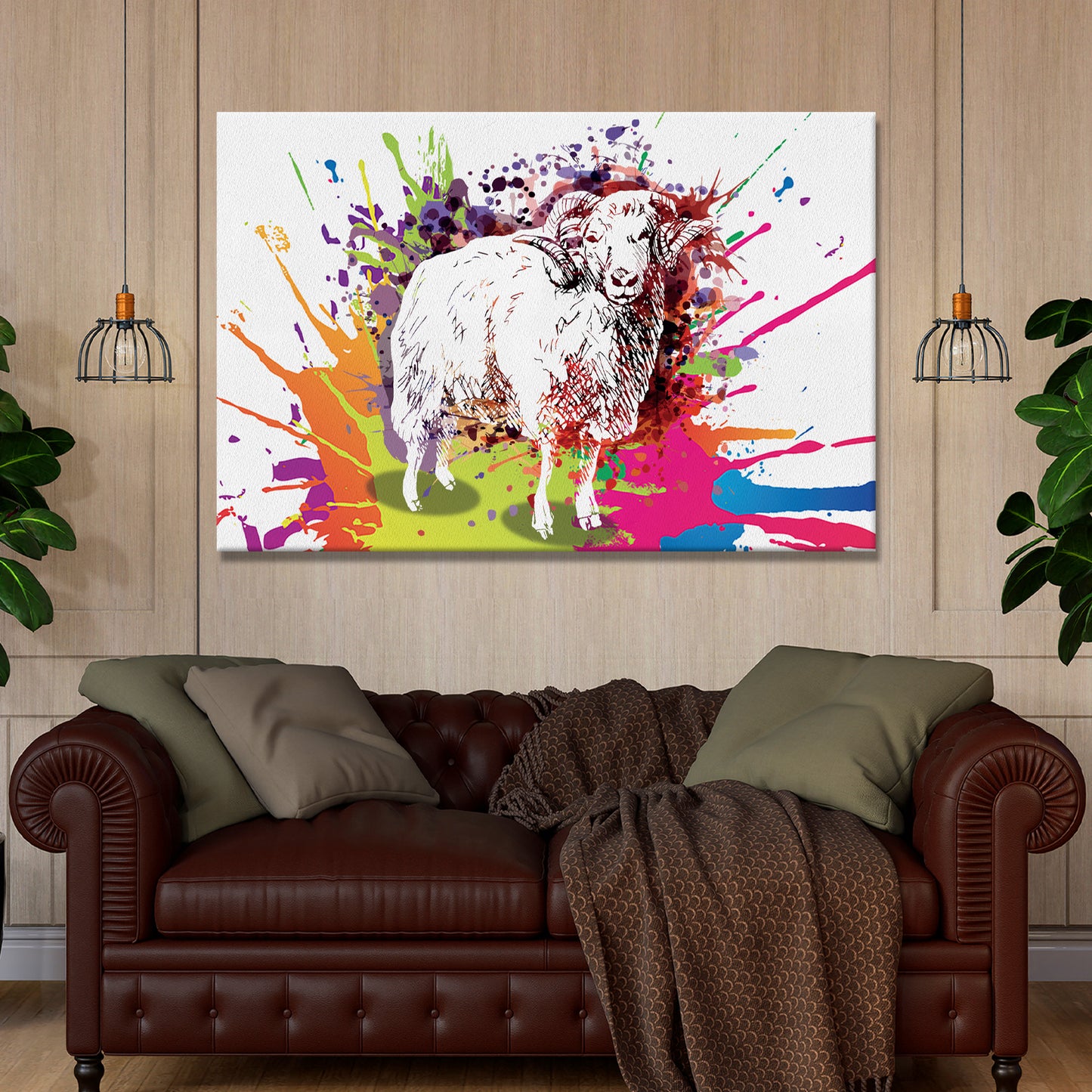 Big Horned Sheep Paint Splash Canvas Wall Art - Image by Tailored Canvases