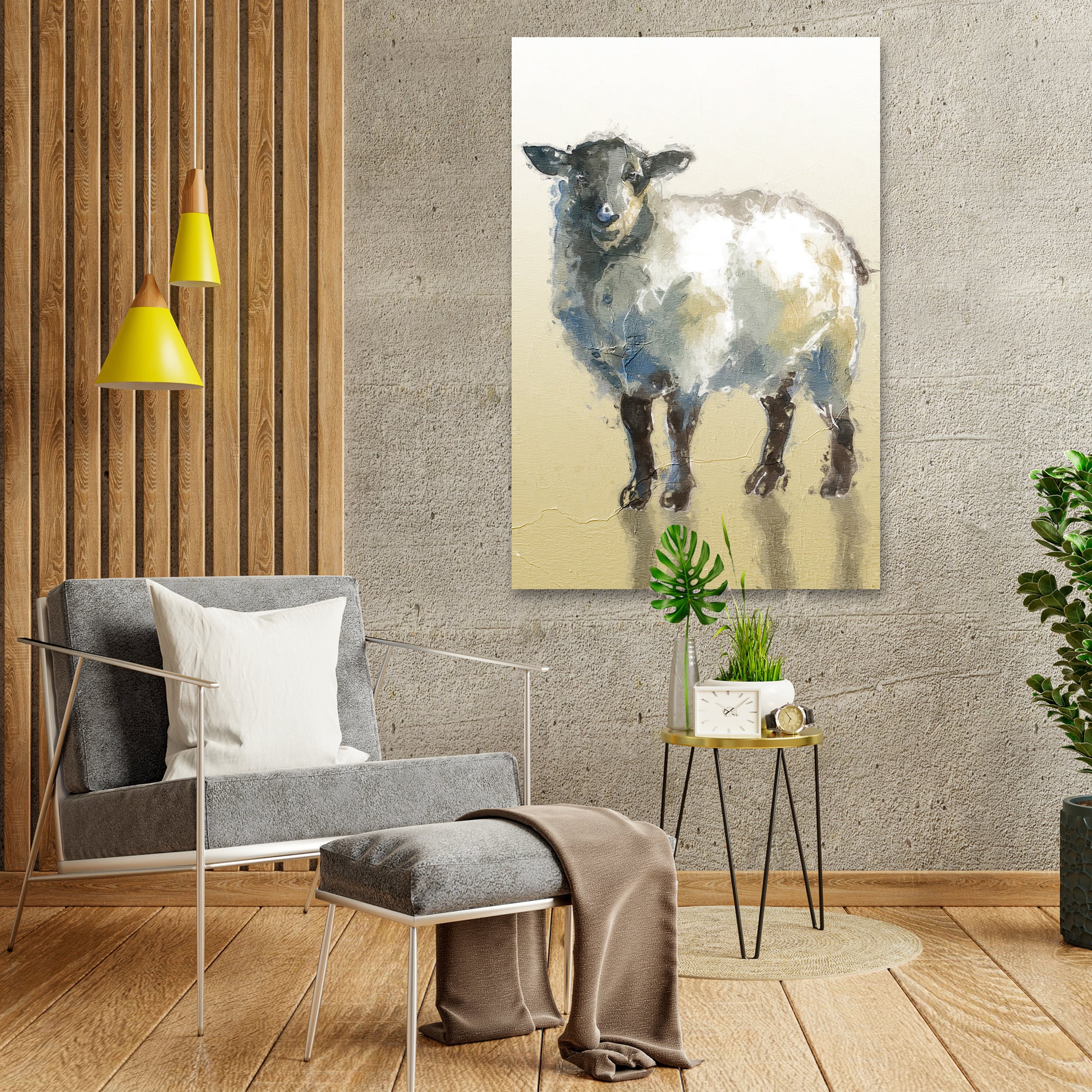 Minimal Sheep Painting Canvas Wall Art Style 2 - Image by Tailored Canvases