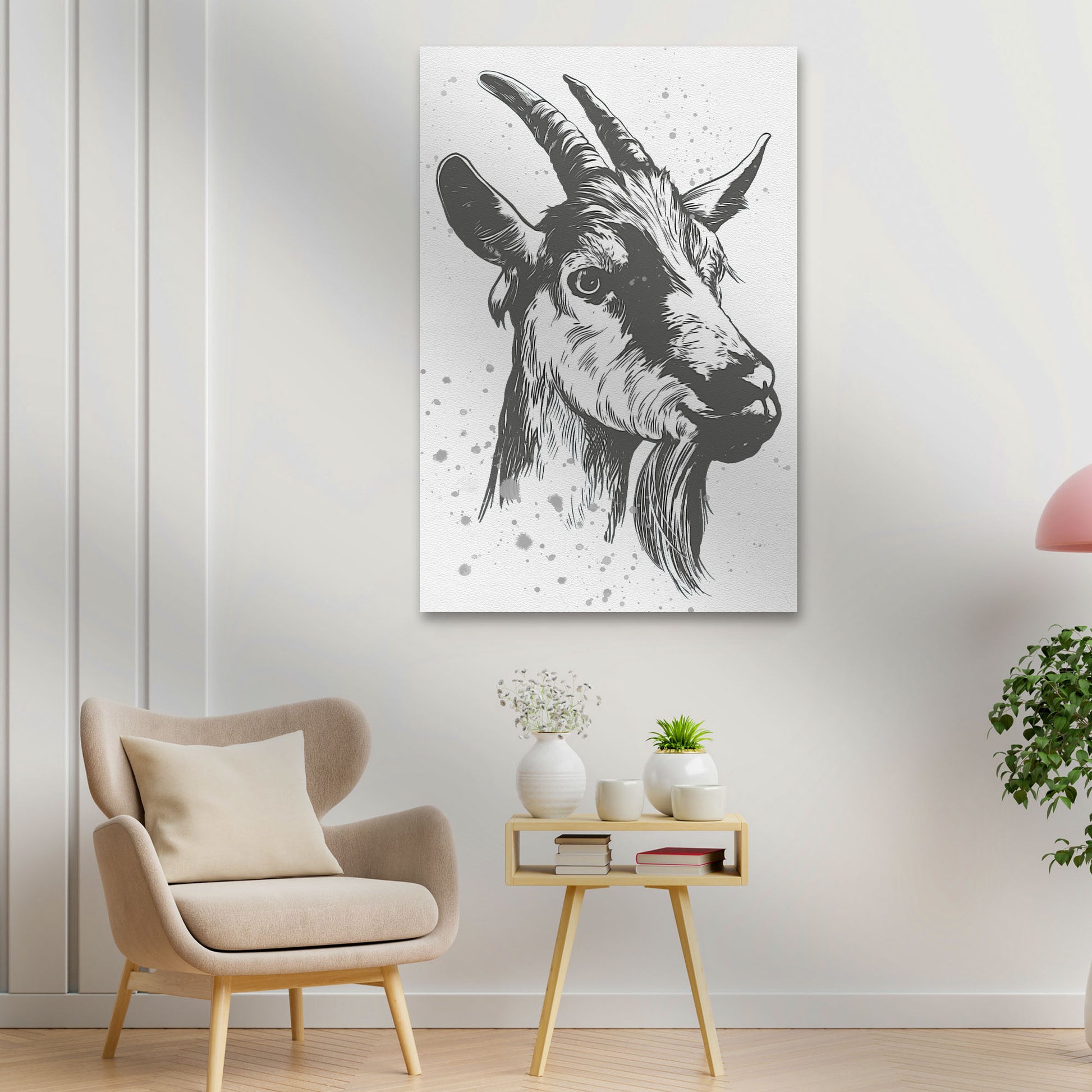 Goat Drawing Portrait Canvas Wall Art Style 2 - Image by Tailored Canvases