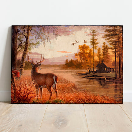 Stag By The Lake Canvas Wall Art - Image by Tailored Canvases