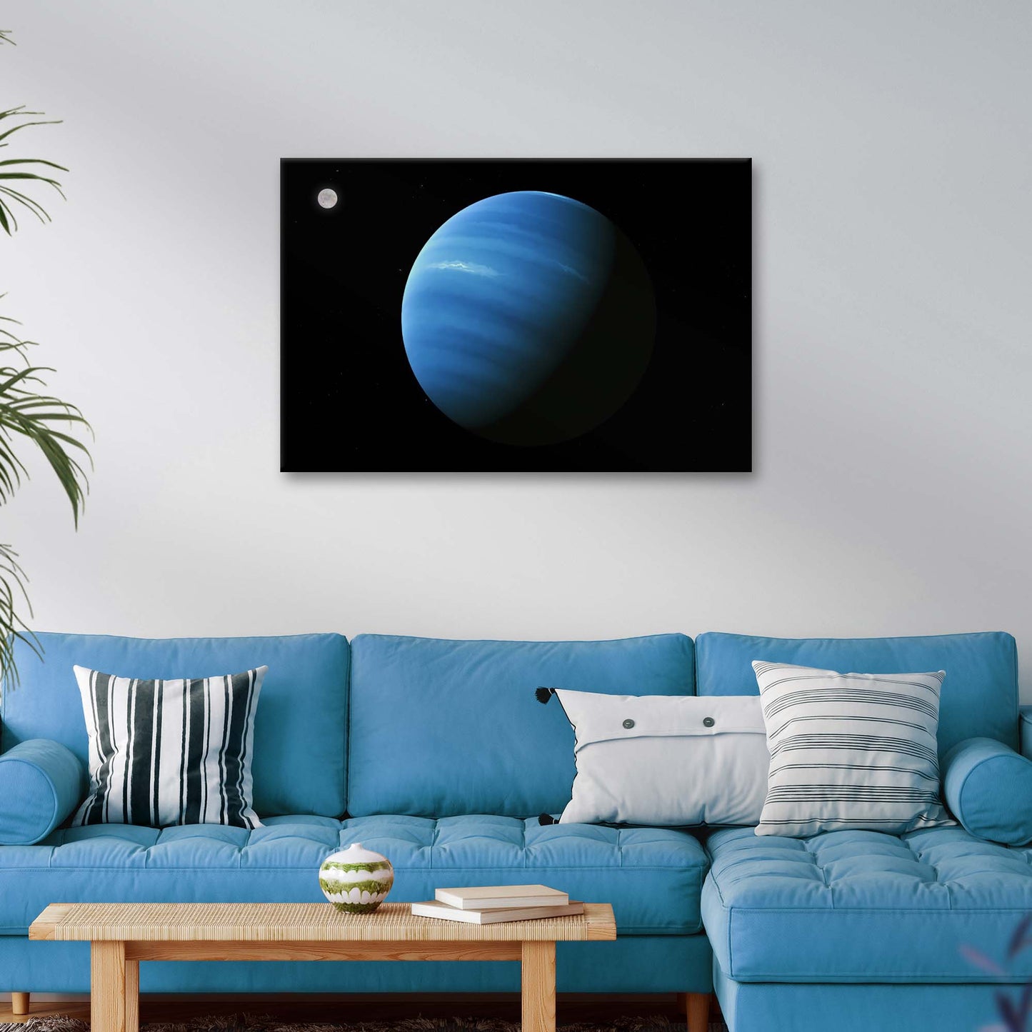 Planet Neptune Proteus Orbiting Around Canvas Wall Art  - Image by Tailored Canvases