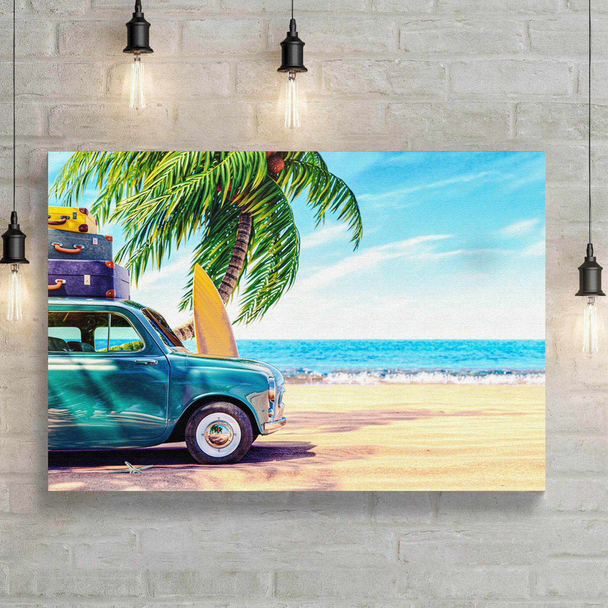 Classic Car Tropical Canvas Wall Art Style 1 - Image by Tailored Canvases