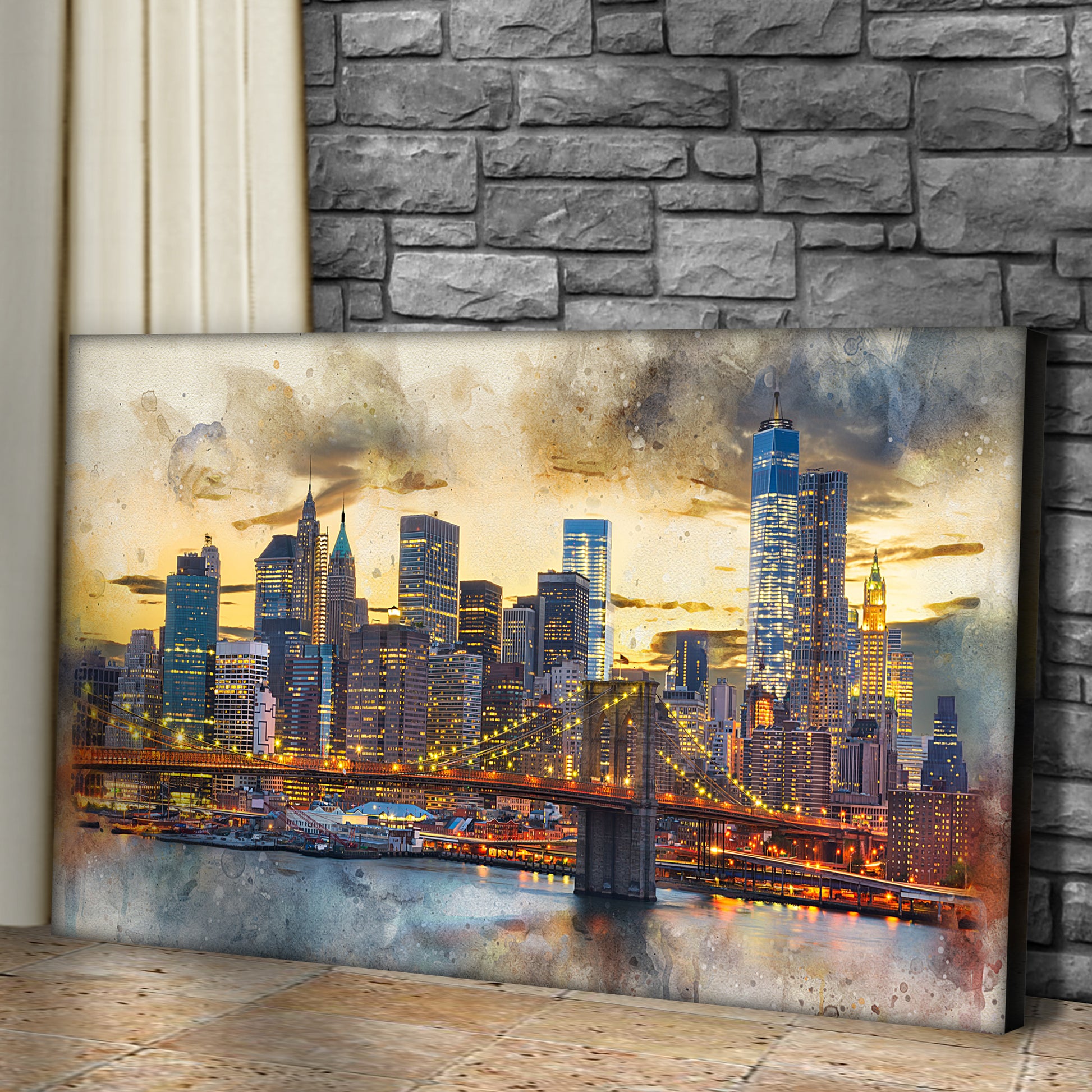 New York City Night View Canvas Wall Art Style 1 - Image by Tailored Canvases