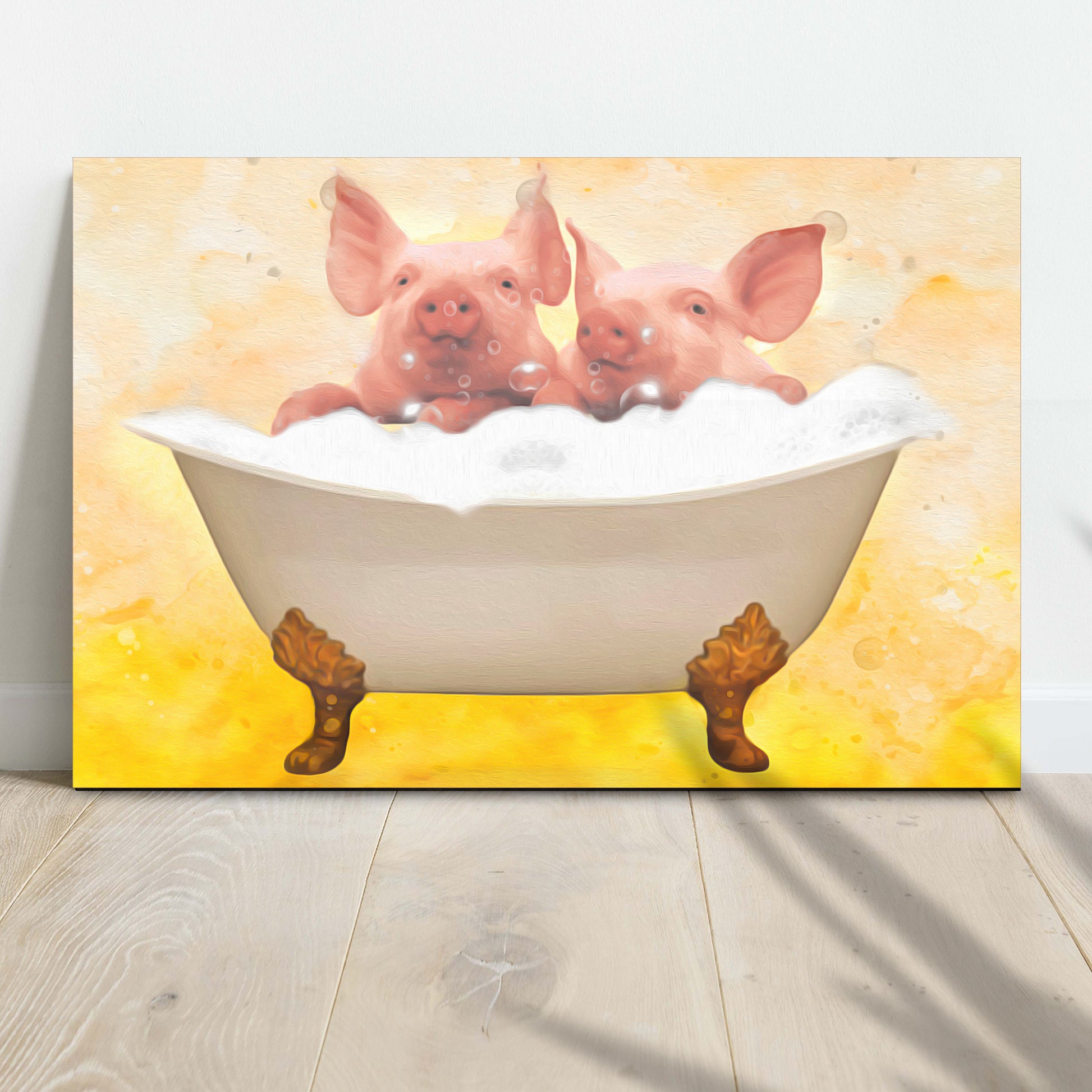 Bath Pig Buddies Canvas Wall Art Style 1 - Image by Tailored Canvases