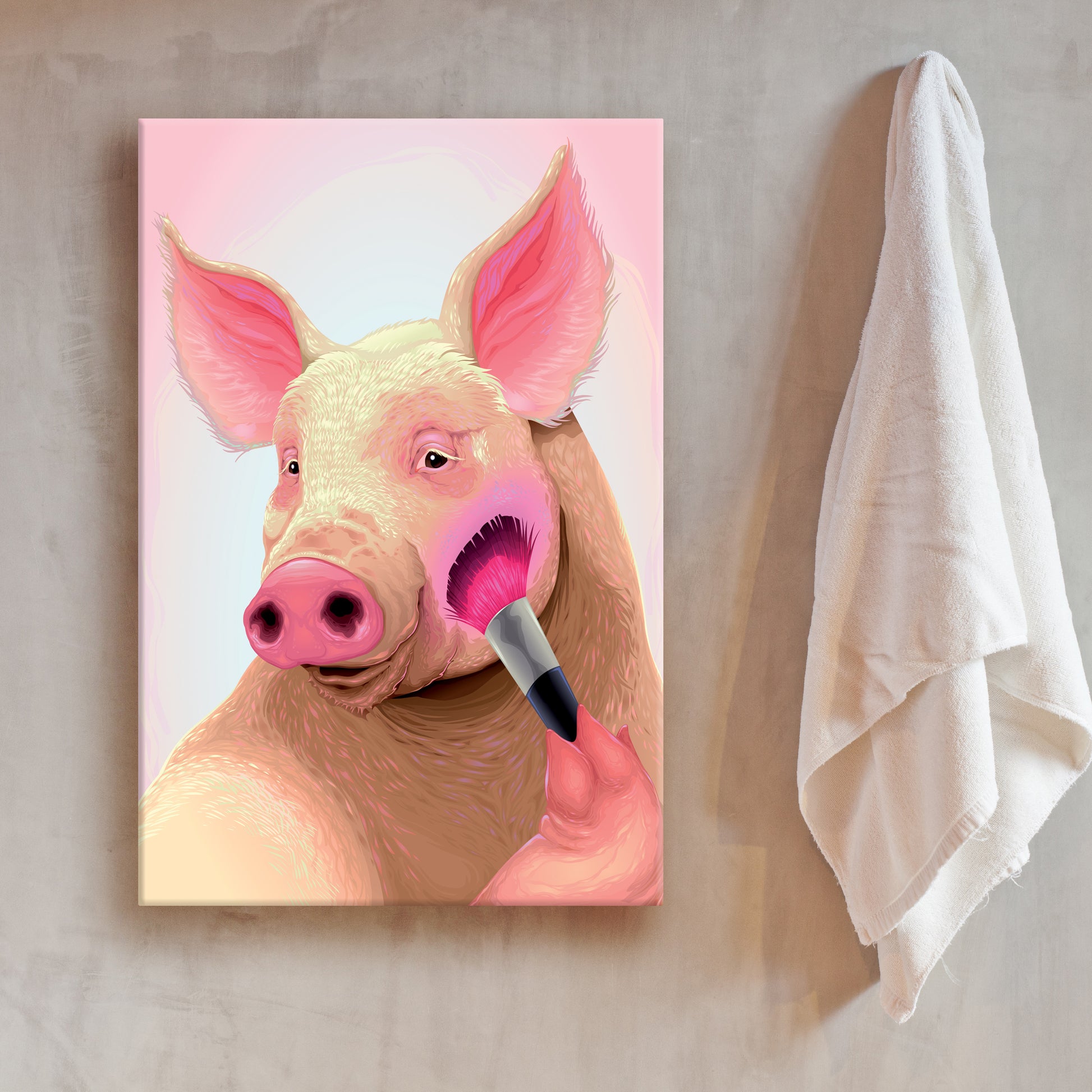 Pink Blushed Pig Canvas Wall Art Style 2 - Image by Tailored Canvases