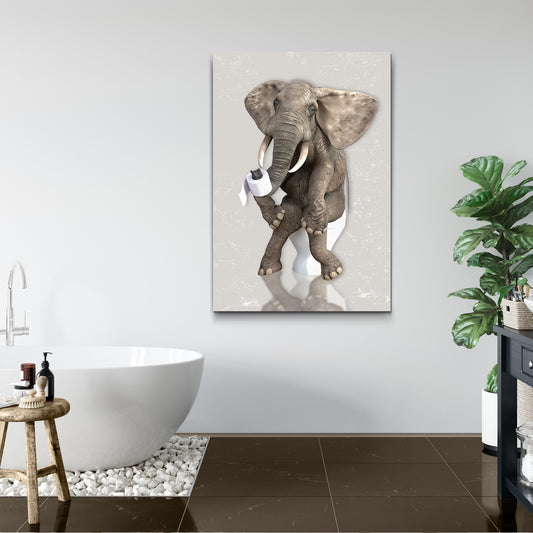 Elephant Sitting On The Toilet Canvas Wall Art- Image by Tailored Canvases