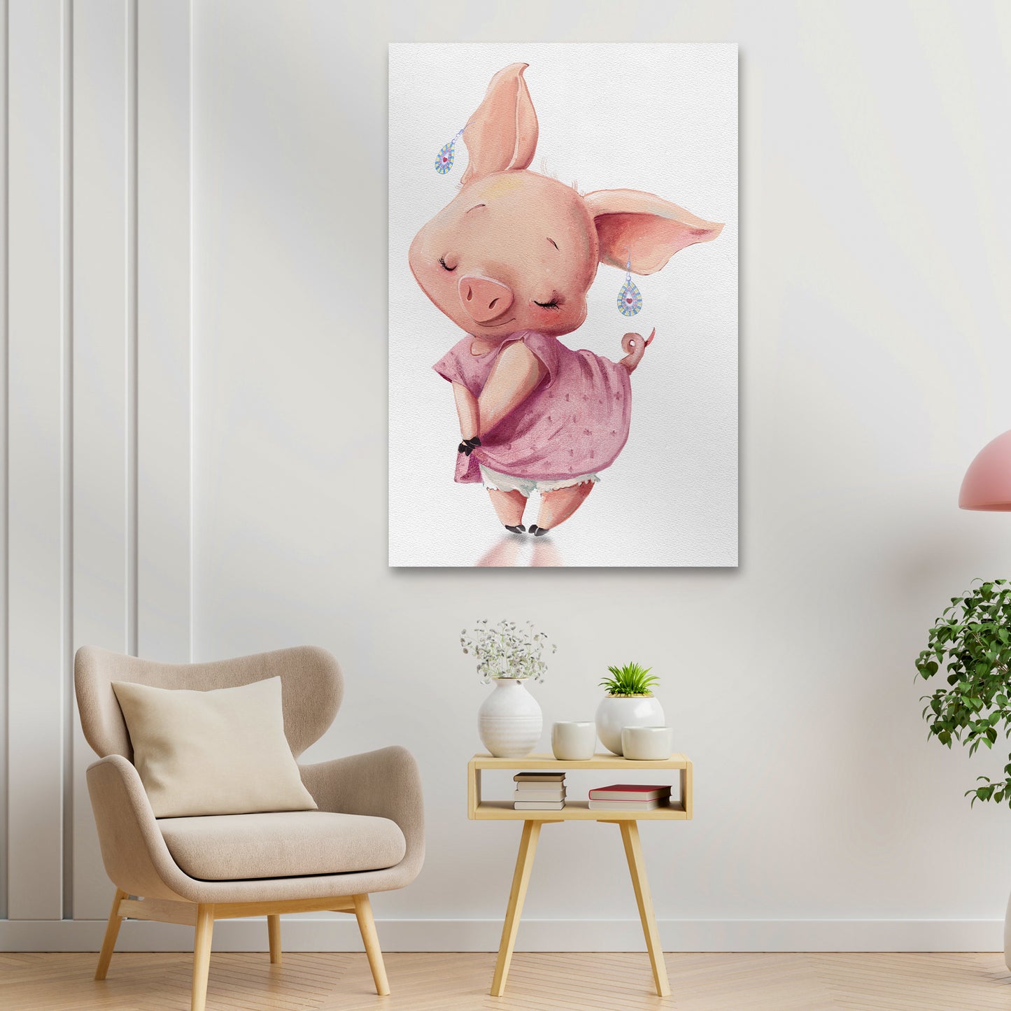 Cute Lady Pig Canvas Wall Art Style 2 - Image by Tailored Canvases