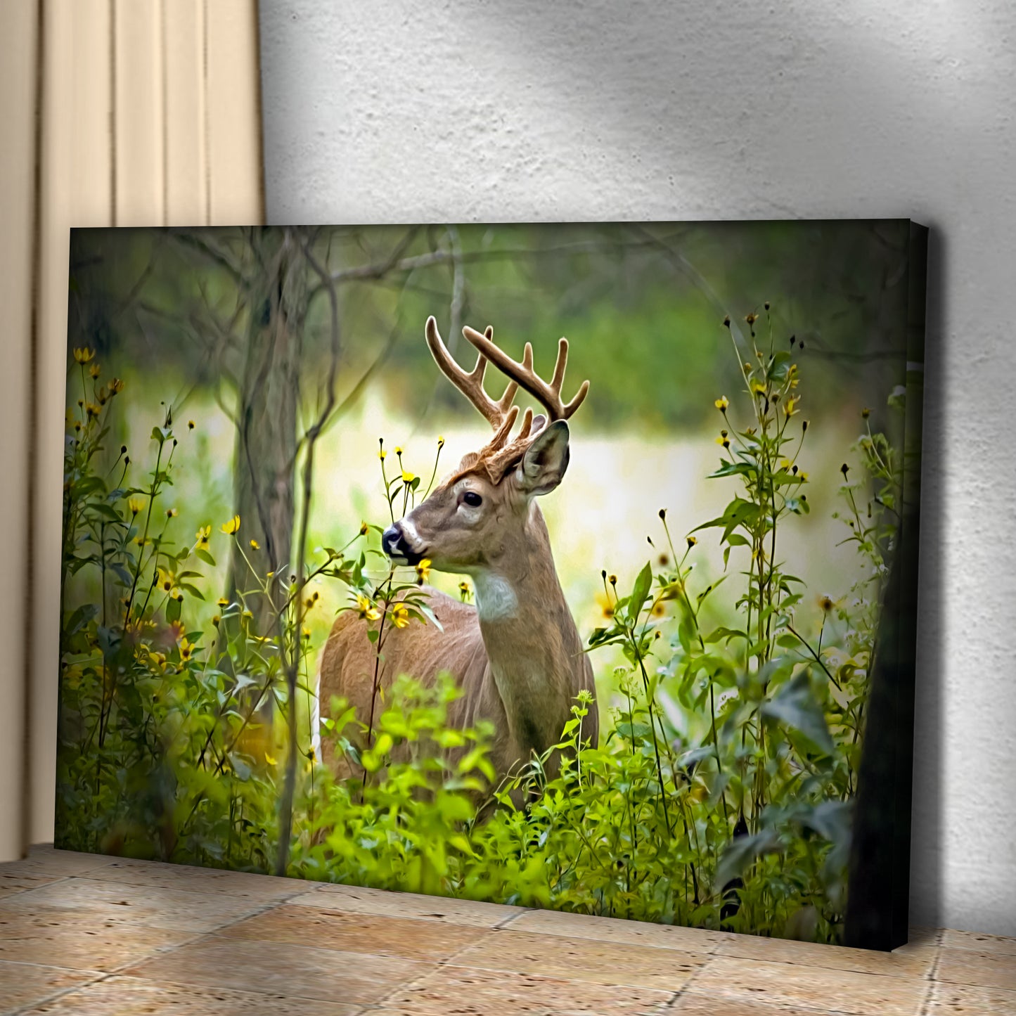 Whitetail Deer In Forest Bushes Canvas Wall Art Style 1 - Image by Tailored Canvases