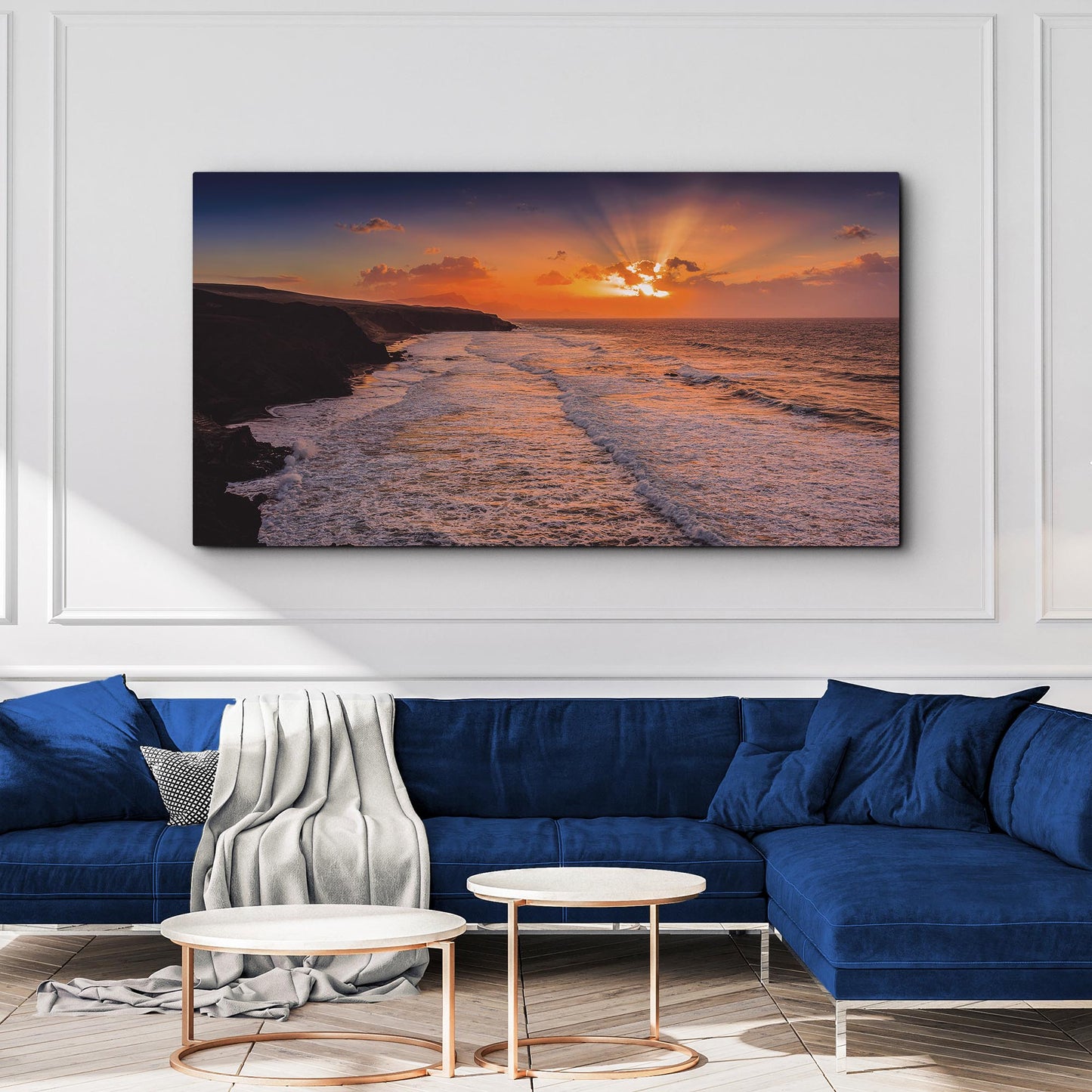Rocky Shore Wave In Sunset Canvas Wall Art Style 2 - Image by Tailored Canvases
