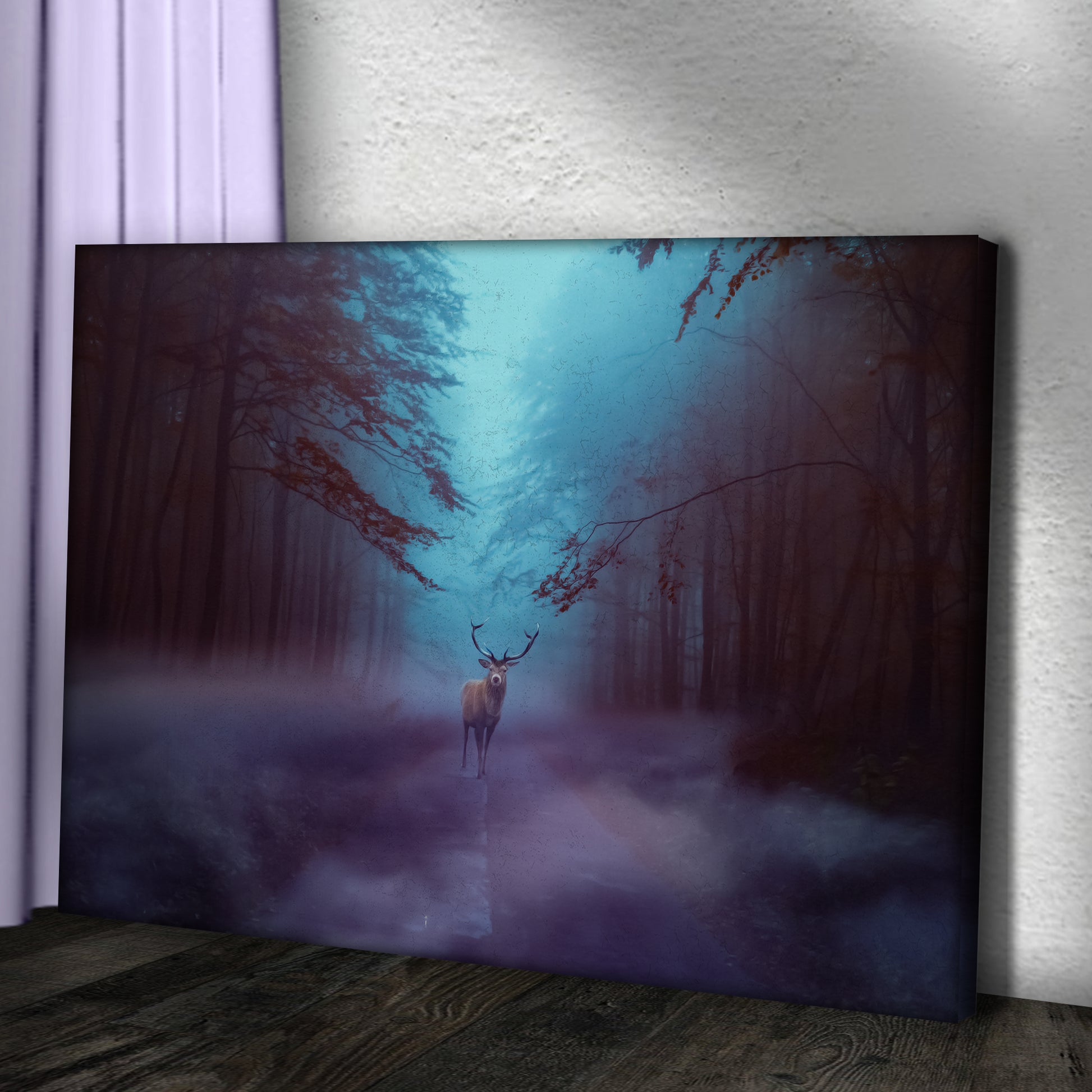 Deer In The Midst Of Foggy Forest Canvas Wall Art Style 1 - Image by Tailored Canvases