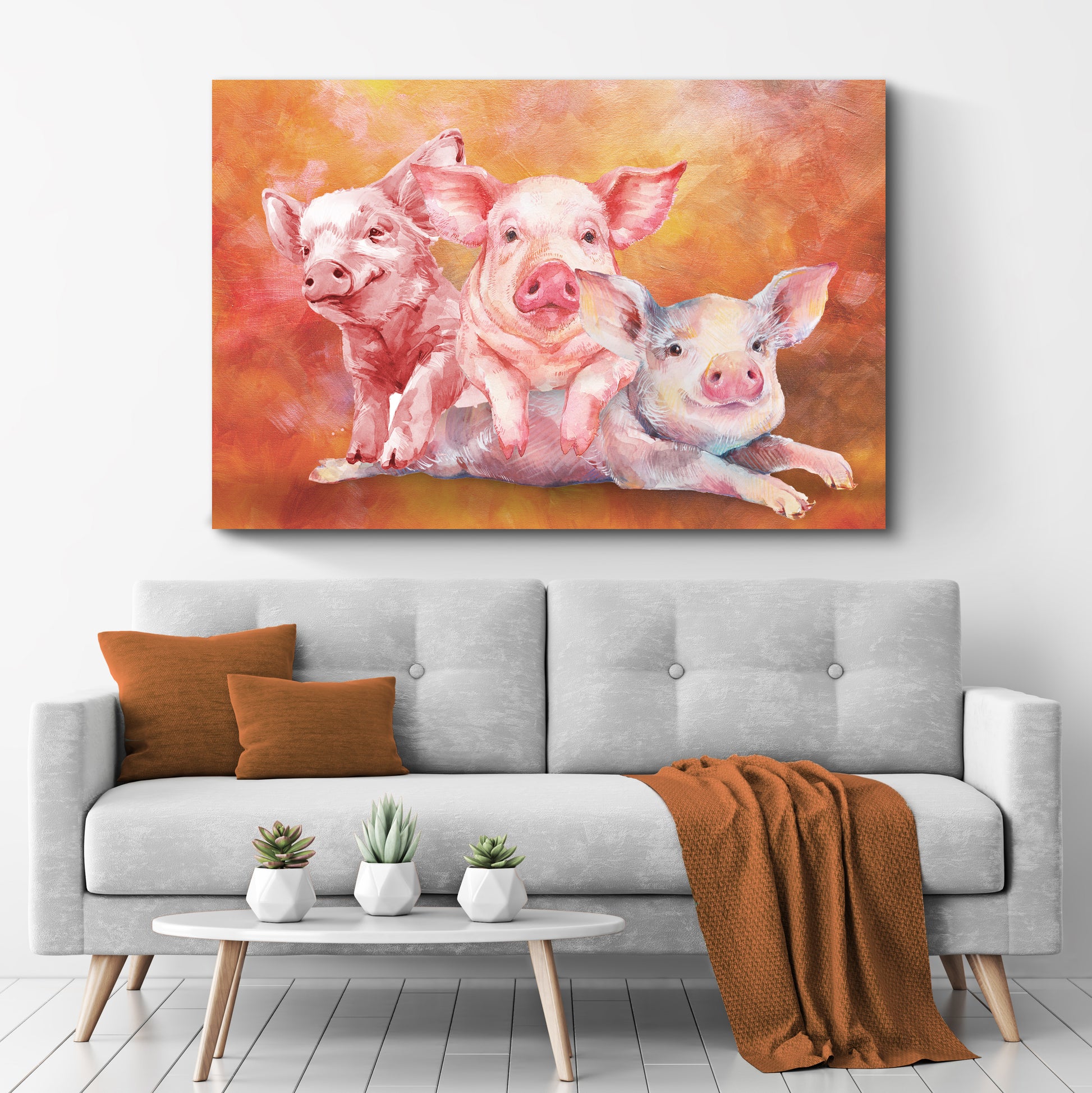 Three Baby Pigs Watercolor Canvas Wall Art Style 2 - Image by Tailored Canvases
