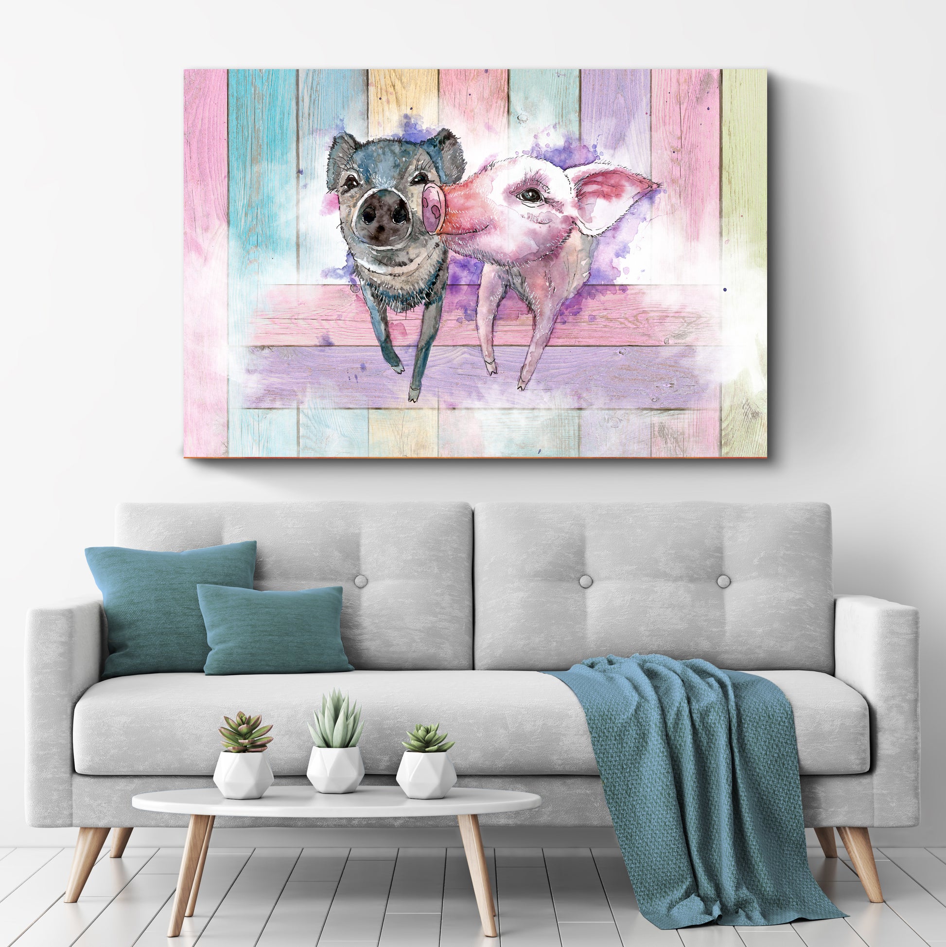 Pastel Funky Pigs Canvas Wall Art Style 2 - Image by Tailored Canvases